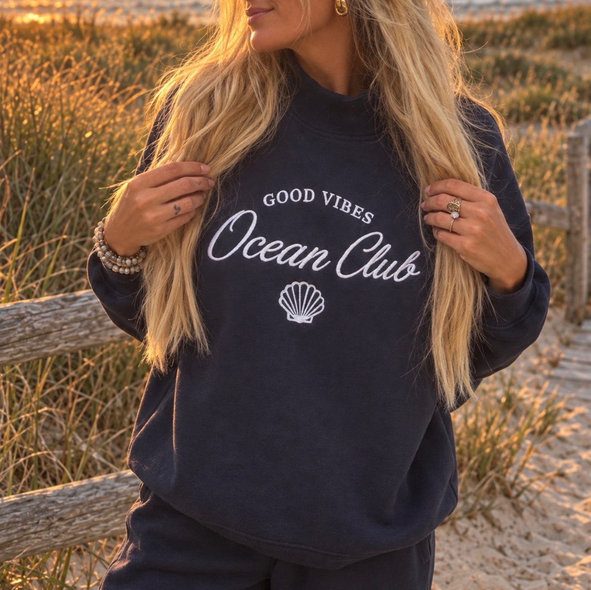 Navy Ocean Club Mock-Neck Sweatshirt