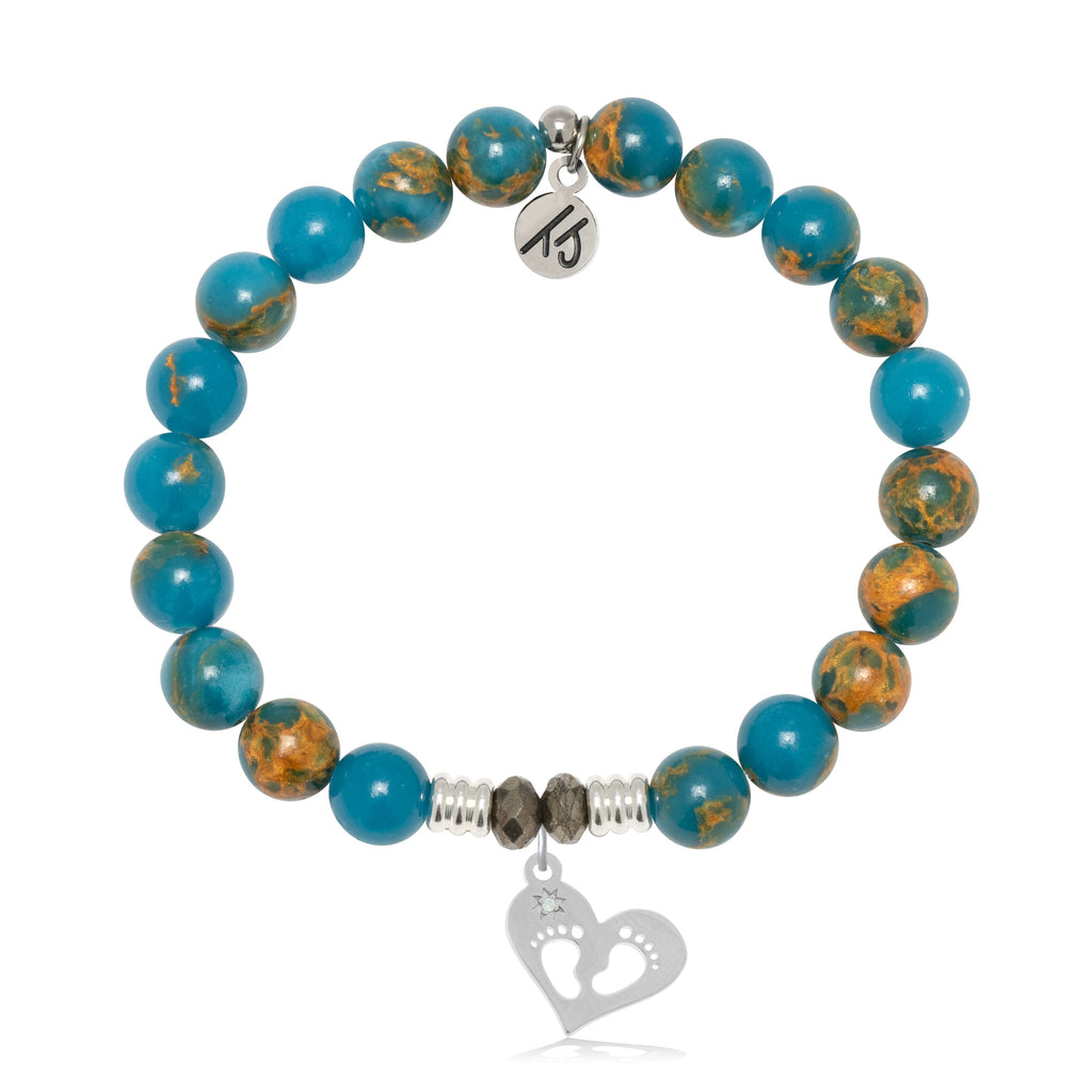 Ocean Jasper Gemstone Bracelet with Baby Feet Sterling Silver Charm