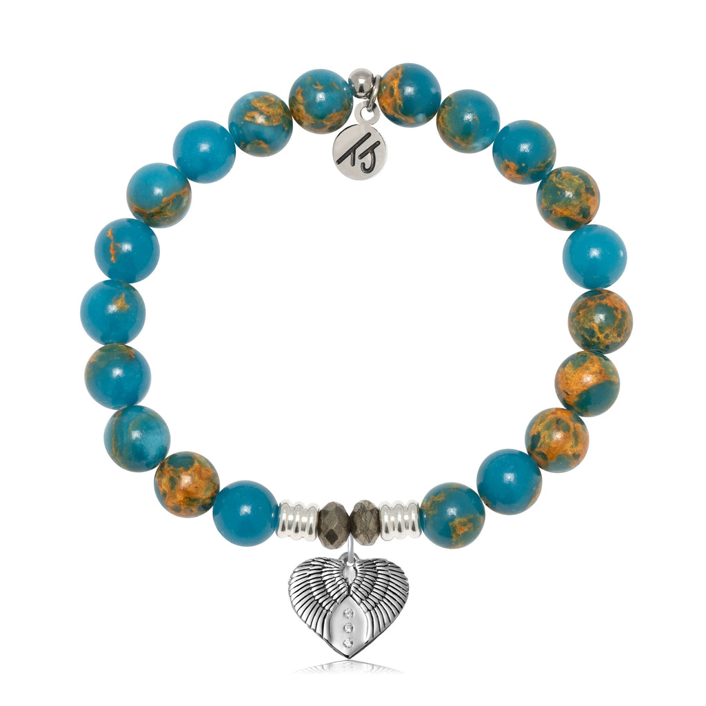 Ocean Jasper Gemstone Bracelet with Heart of Angels Sterling Silver Charm