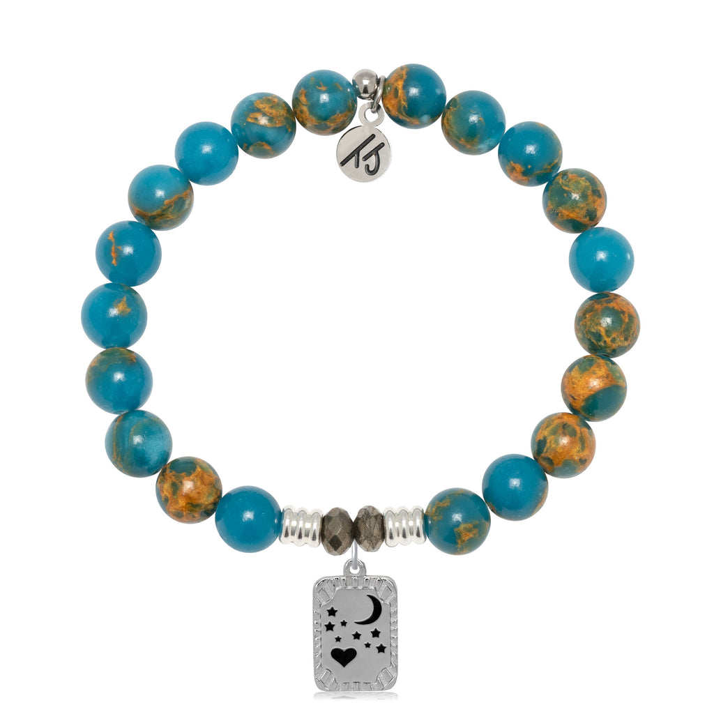 Ocean Jasper Gemstone Bracelet with Moon and Back Sterling Silver Charm