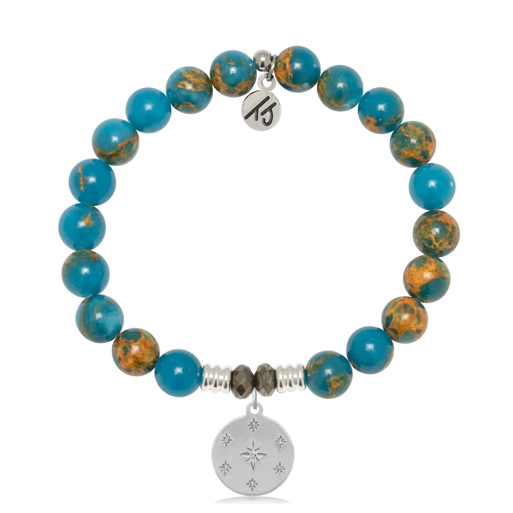 Ocean Jasper Gemstone Bracelet with Prayer Sterling Silver Charm
