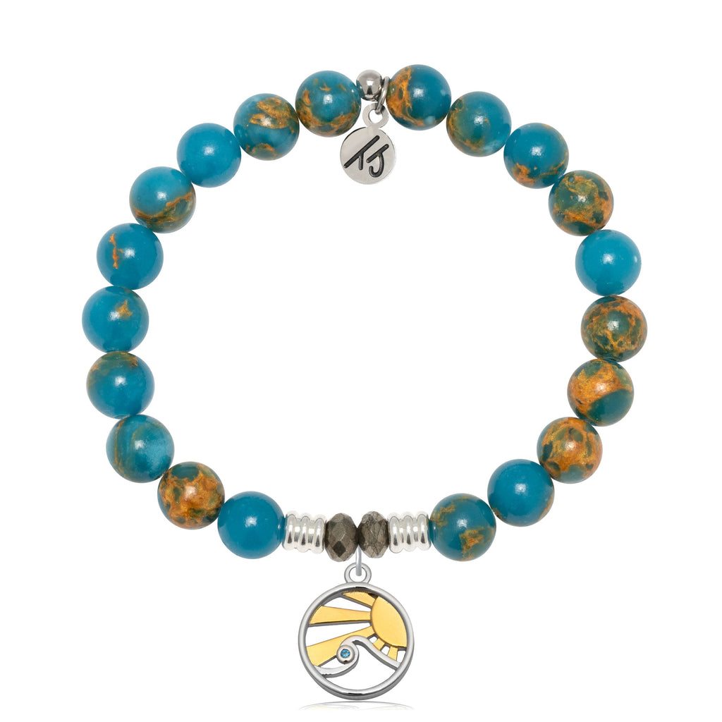 Ocean Jasper Gemstone Bracelet with Rising Sun Sterling Silver Charm