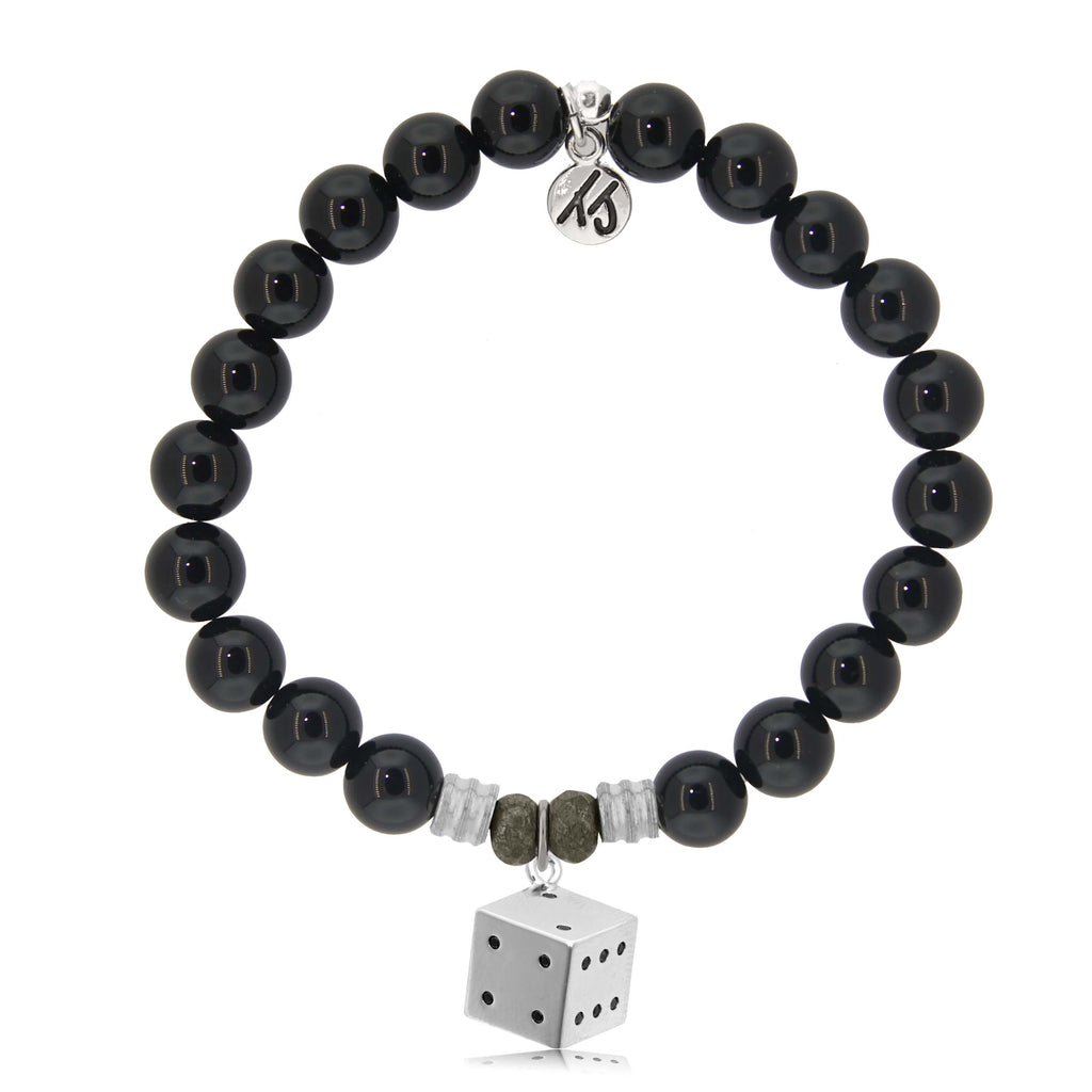 Onyx Gemstone Bracelet with Lucky Dice Sterling Silver Charm