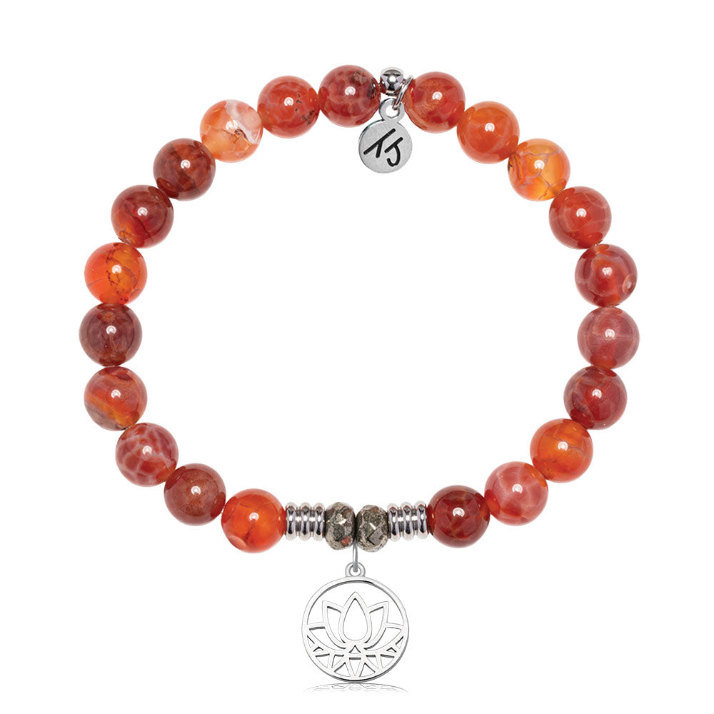Orange Fire Agate Gemstone Bracelet with Resilience Sterling Silver Charm