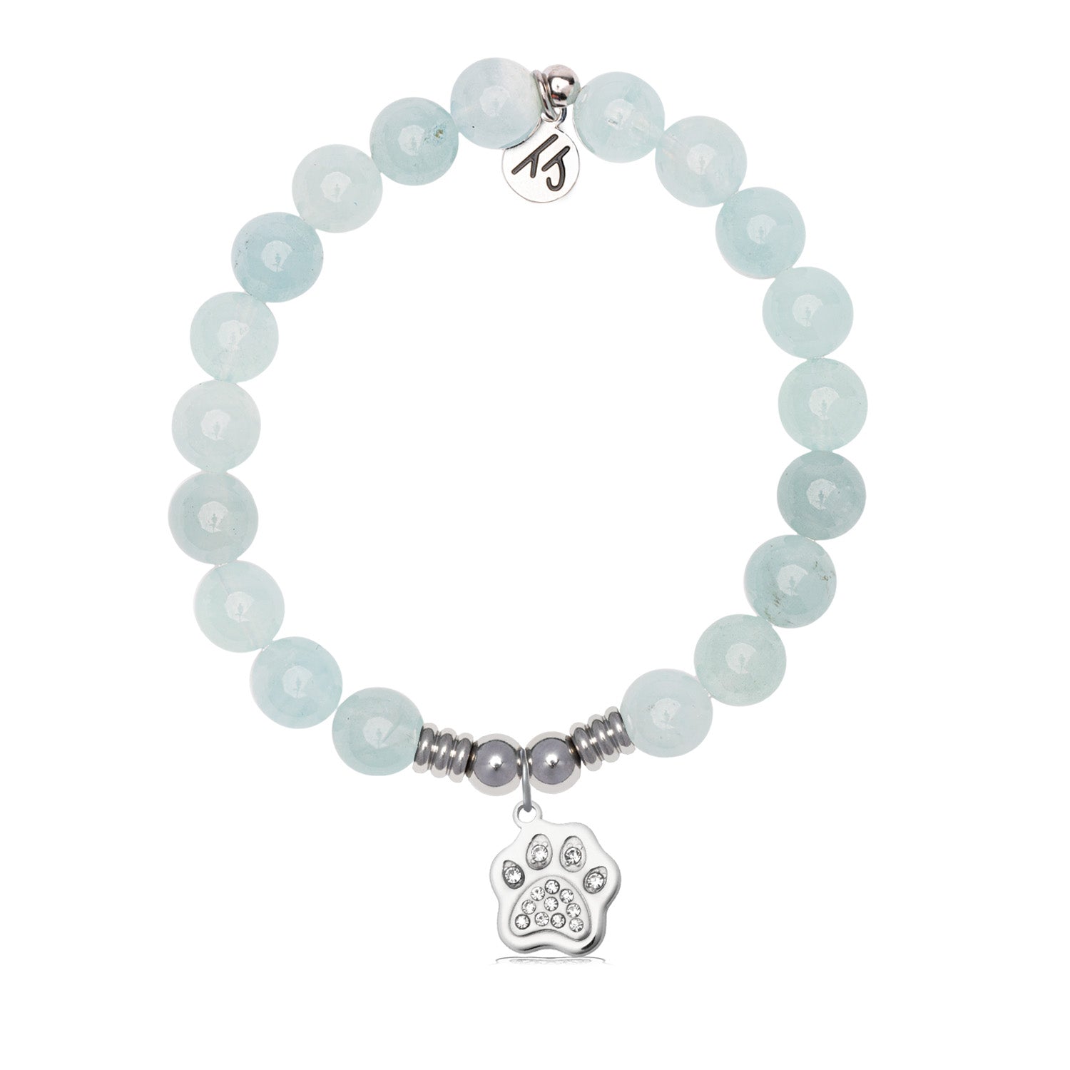 Paw CZ Charm with Blue Aquamarine Jade Gemstone Bracelet
