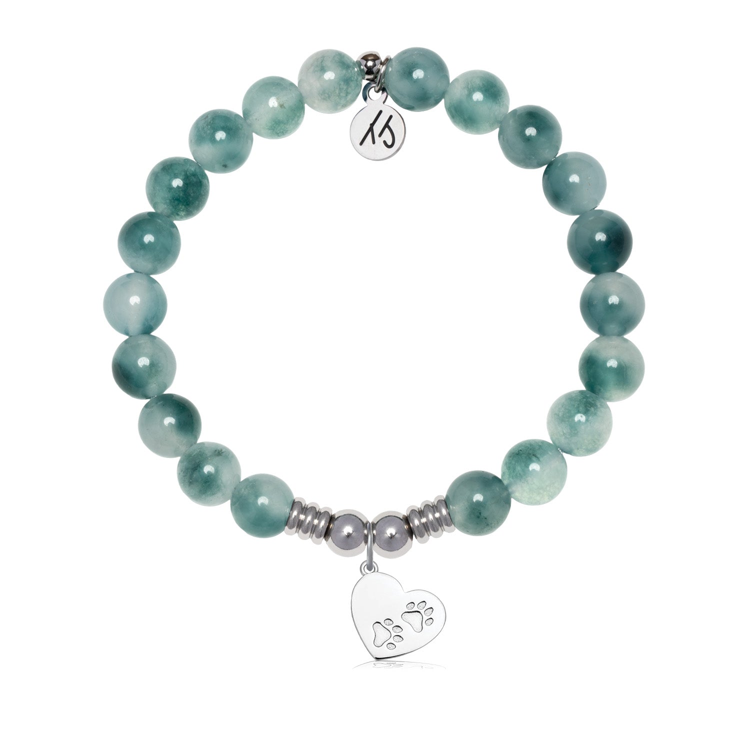 Paws of Love Charm with Teal White Jade Gemstone Bracelet