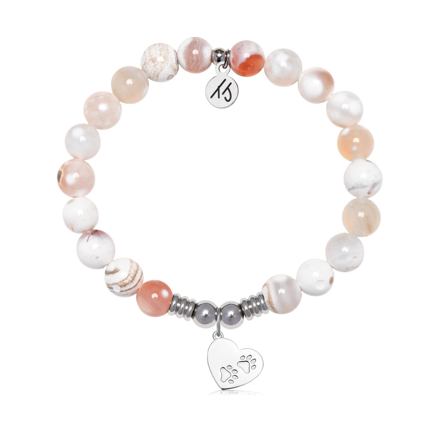 Paws of Love Charm with White Natural Agate Gemstone Bracelet