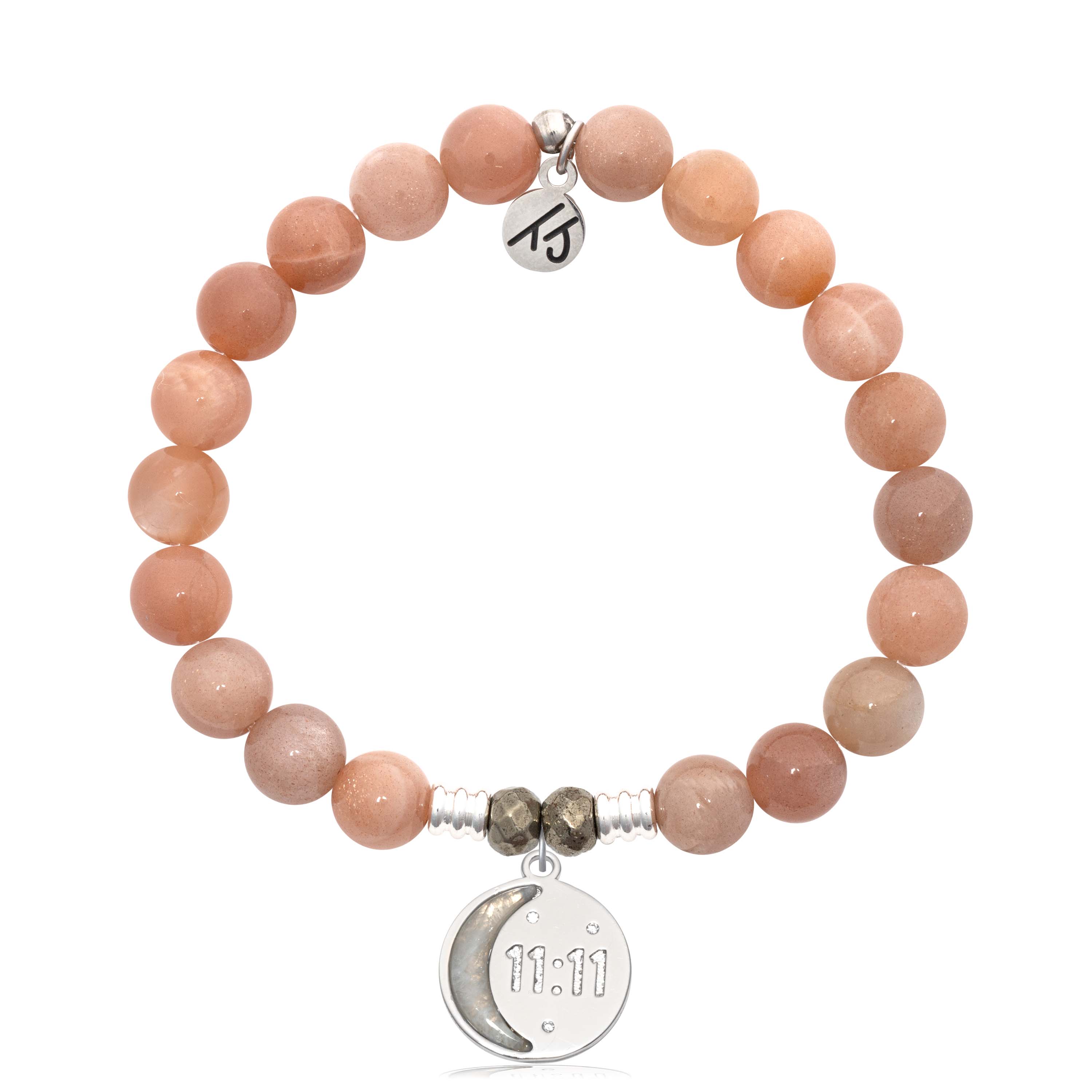 Peach Moonstone Gemstone Bracelet with 11:11 Sterling Silver Charm