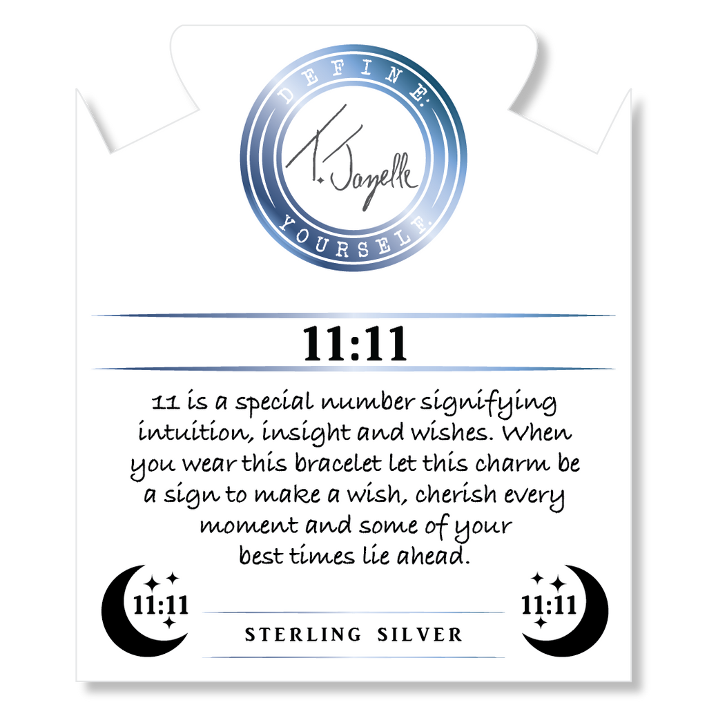 Peach Moonstone Gemstone Bracelet with 11:11 Sterling Silver Charm