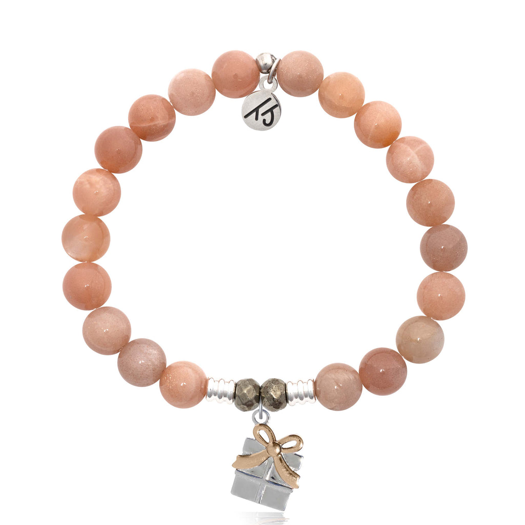Peach Moonstone Gemstone Bracelet with Present Sterling Silver Charm