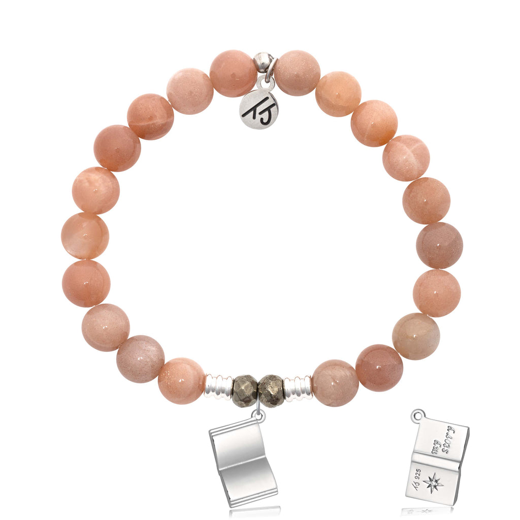 Peach Moonstone Gemstone Bracelet with Your Story Sterling Silver Charm