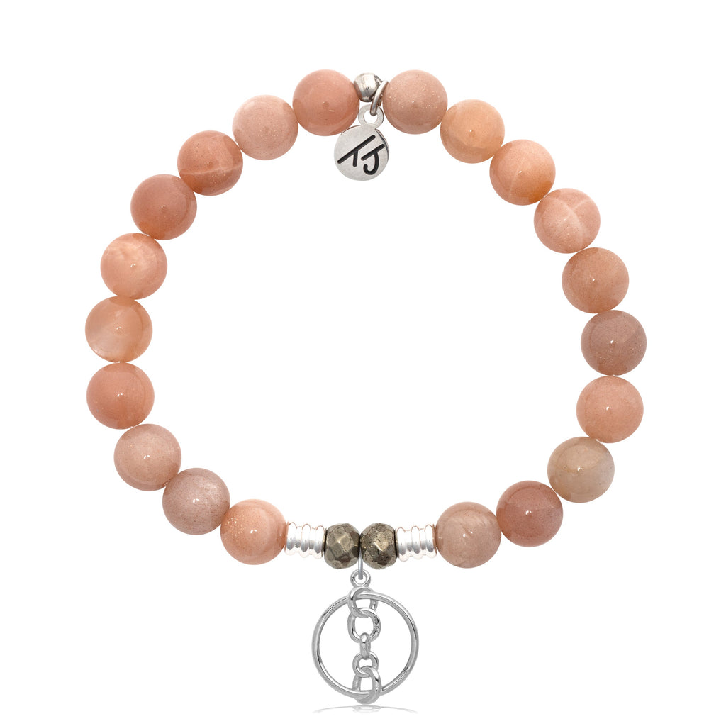 Peach Moonstone Stone Bracelet with Connection Sterling Silver Charm