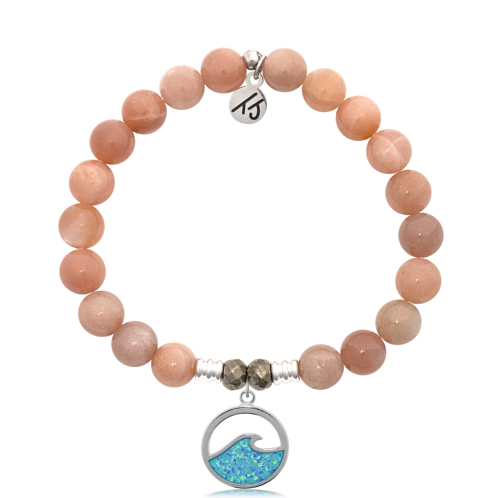 Peach Moonstone Stone Bracelet with Deep as the Ocean Sterling Silver Charm