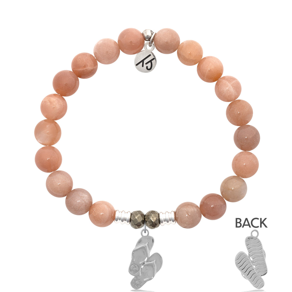 Peach Moonstone Stone Bracelet with Flip Flop Sterling Silver Charm