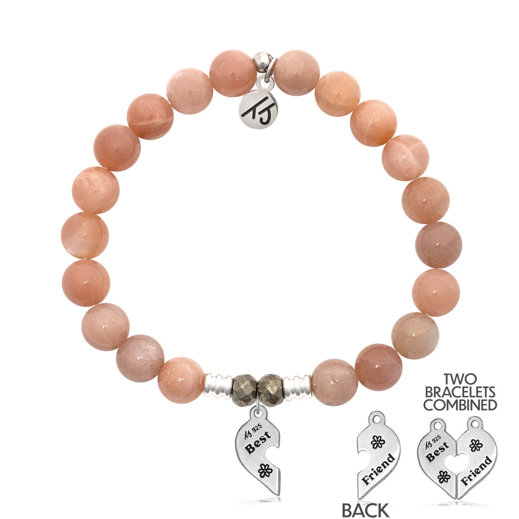Peach Moonstone Stone Bracelet with Forever Friends Sterling Silver Charm