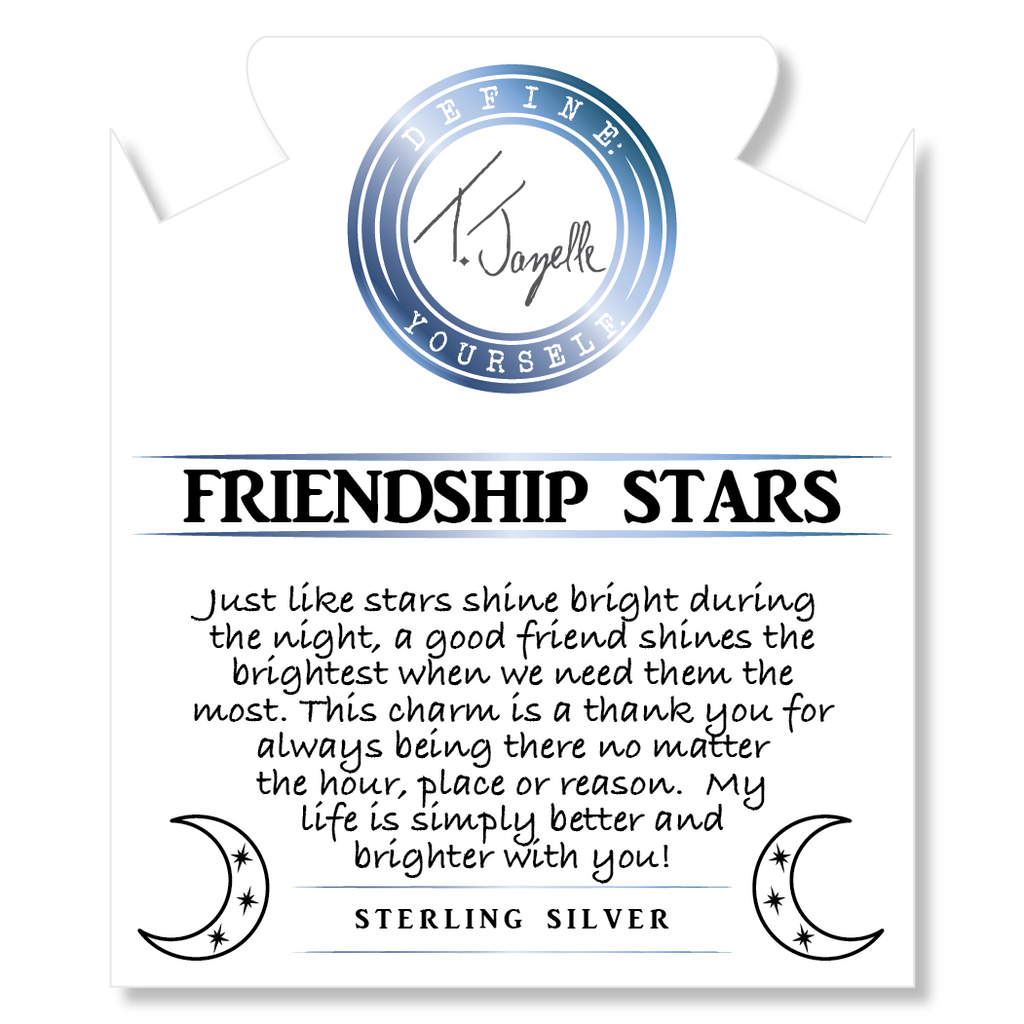 Peach Moonstone Stone Bracelet with Friendship Stars Sterling Silver Charm