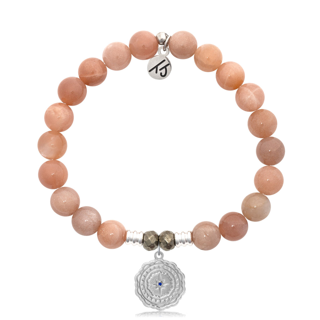 Peach Moonstone Stone Bracelet with Healing Sterling Silver Charm