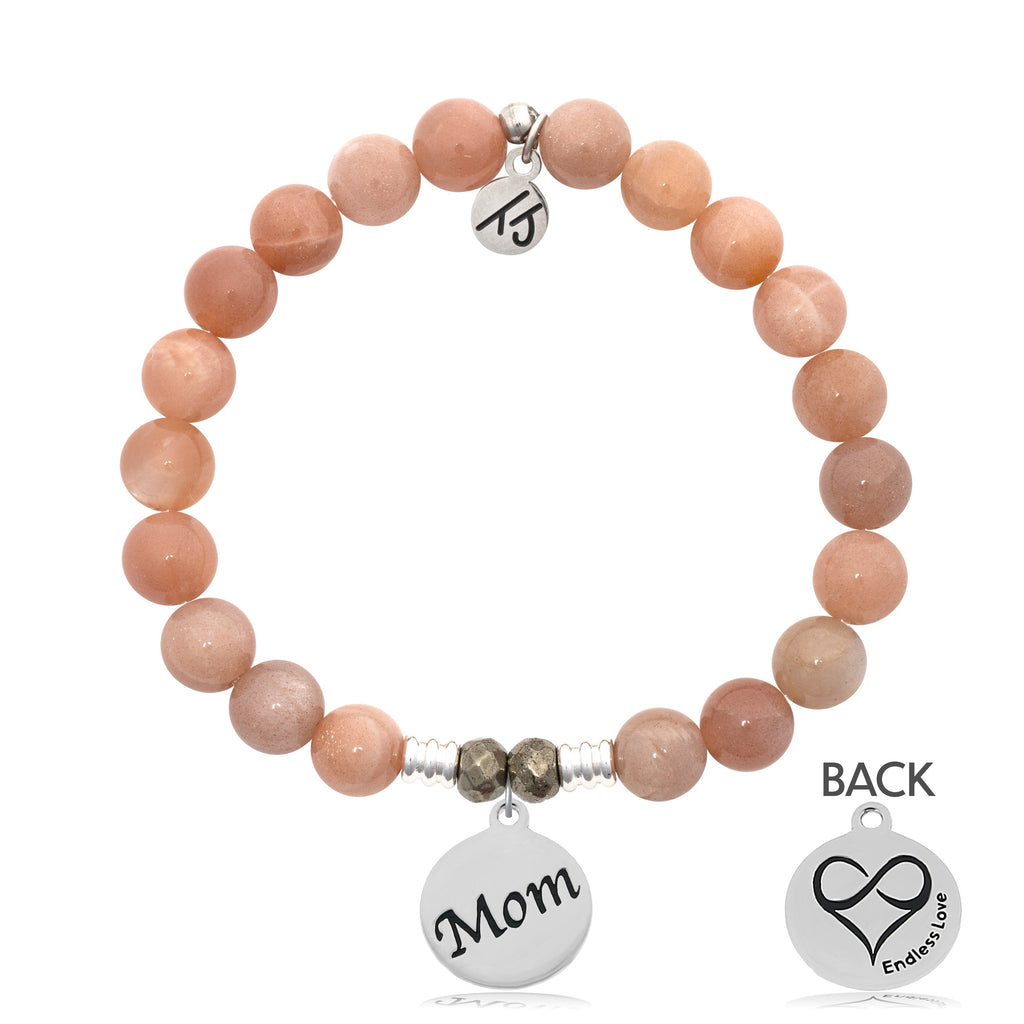 Peach Moonstone Stone Bracelet with Mom Sterling Silver Charm