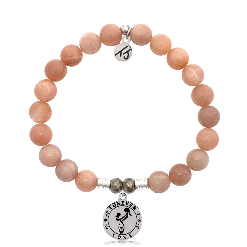 Peach Moonstone Stone Bracelet with Mother's Love Sterling Silver Charm