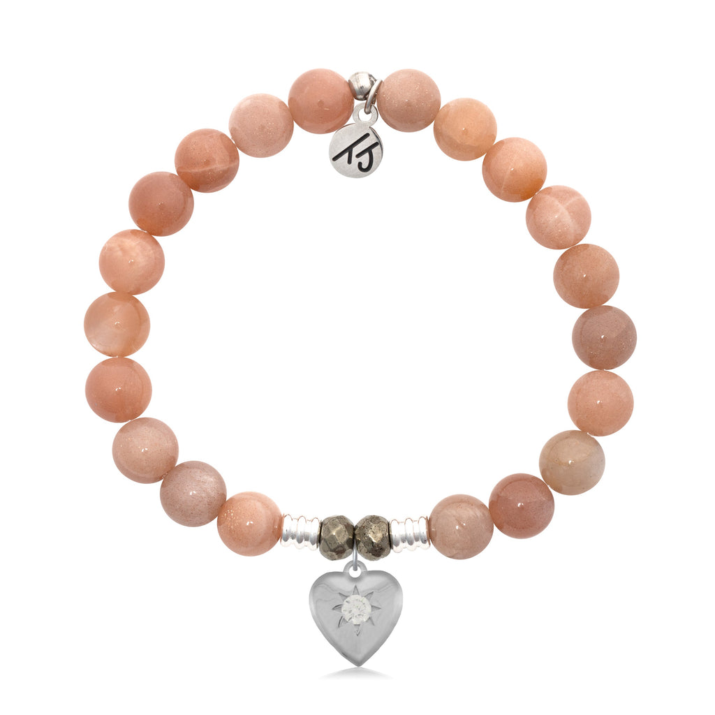 Peach Moonstone Stone Bracelet with Self Love Sterling Silver Charm