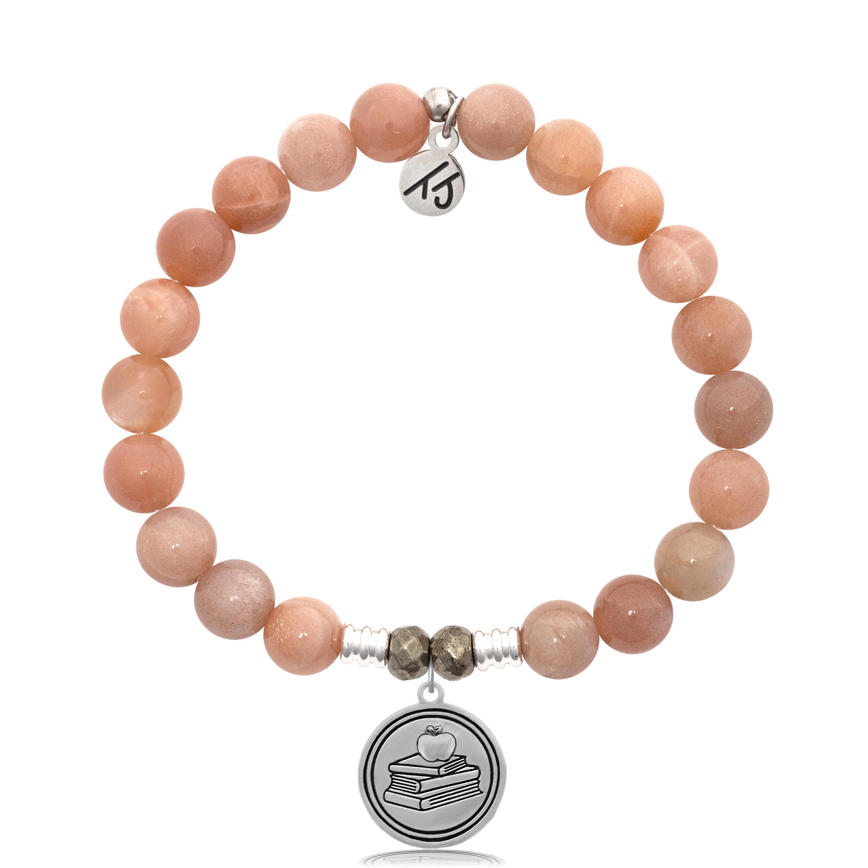 Peach Moonstone Stone Bracelet with Teacher Sterling Silver Charm