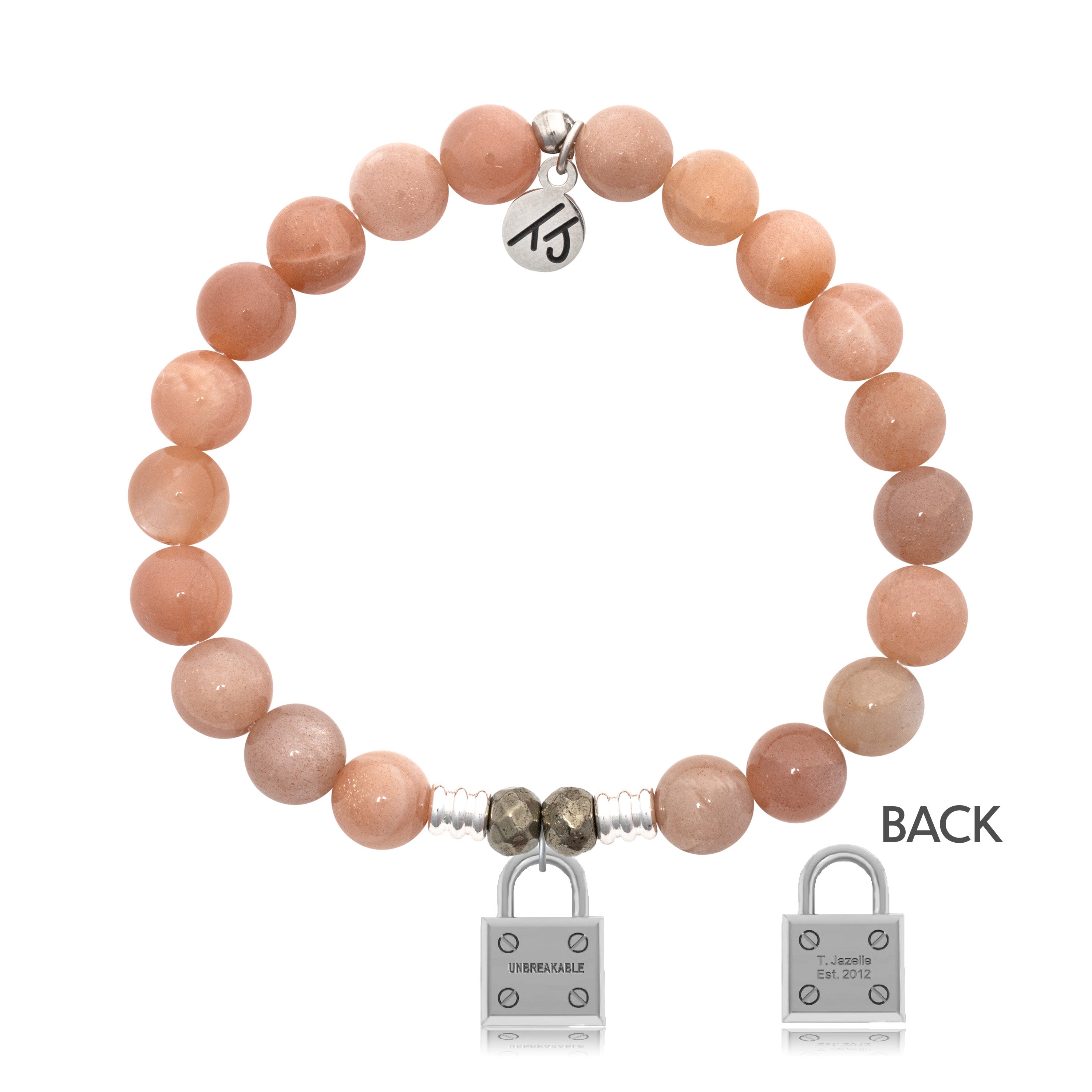 Peach Moonstone Stone Bracelet with Unbreakable Sterling Silver Charm