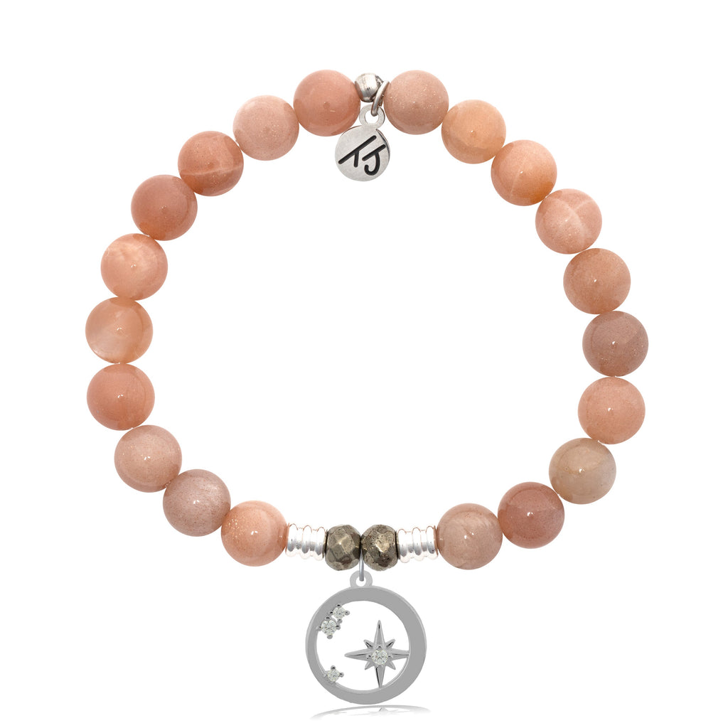 Peach Moonstone Stone Bracelet with What is Meant To Be Sterling Silver Charm