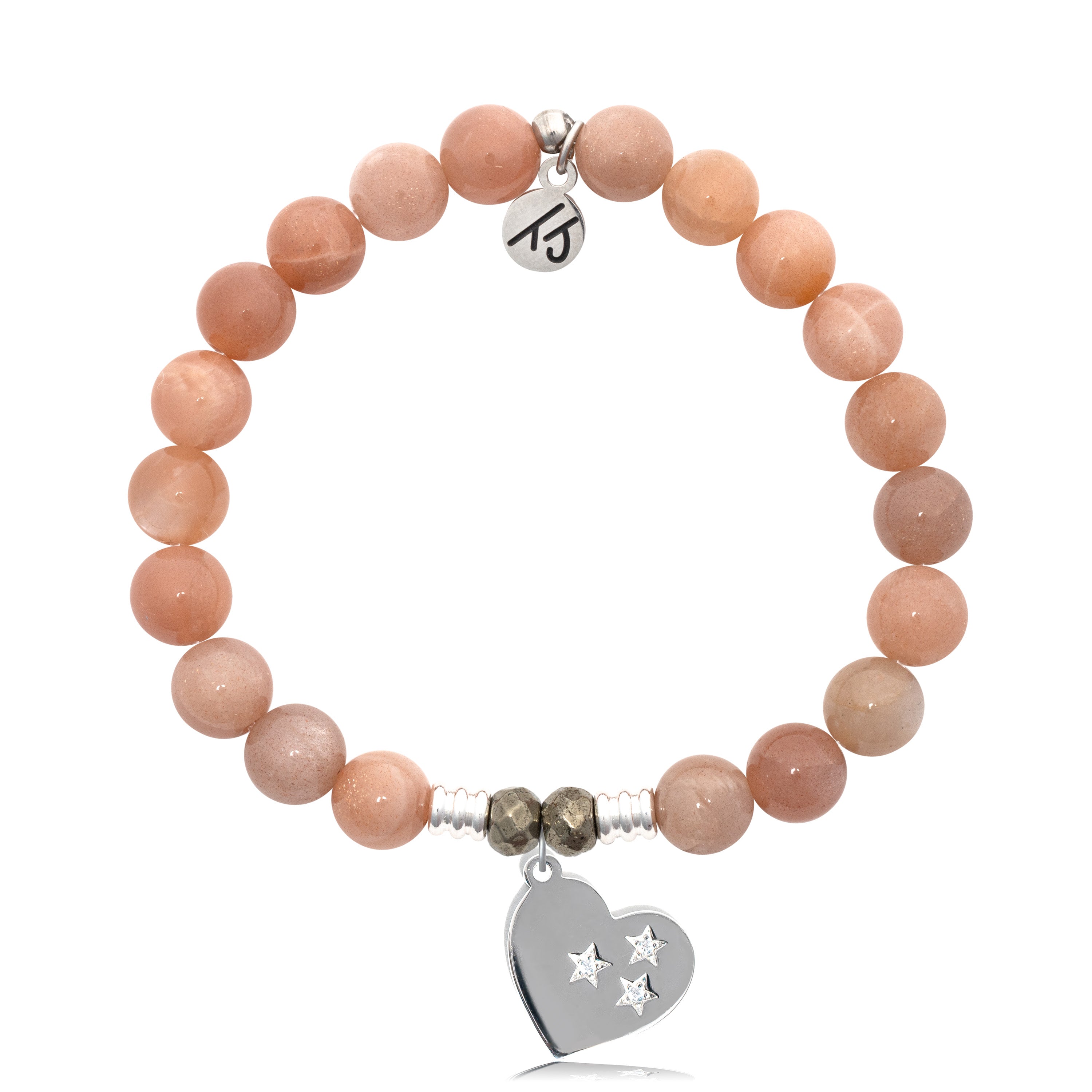 Peach Moonstone Stone Bracelet with Wishing Heart Sterling Silver Charm