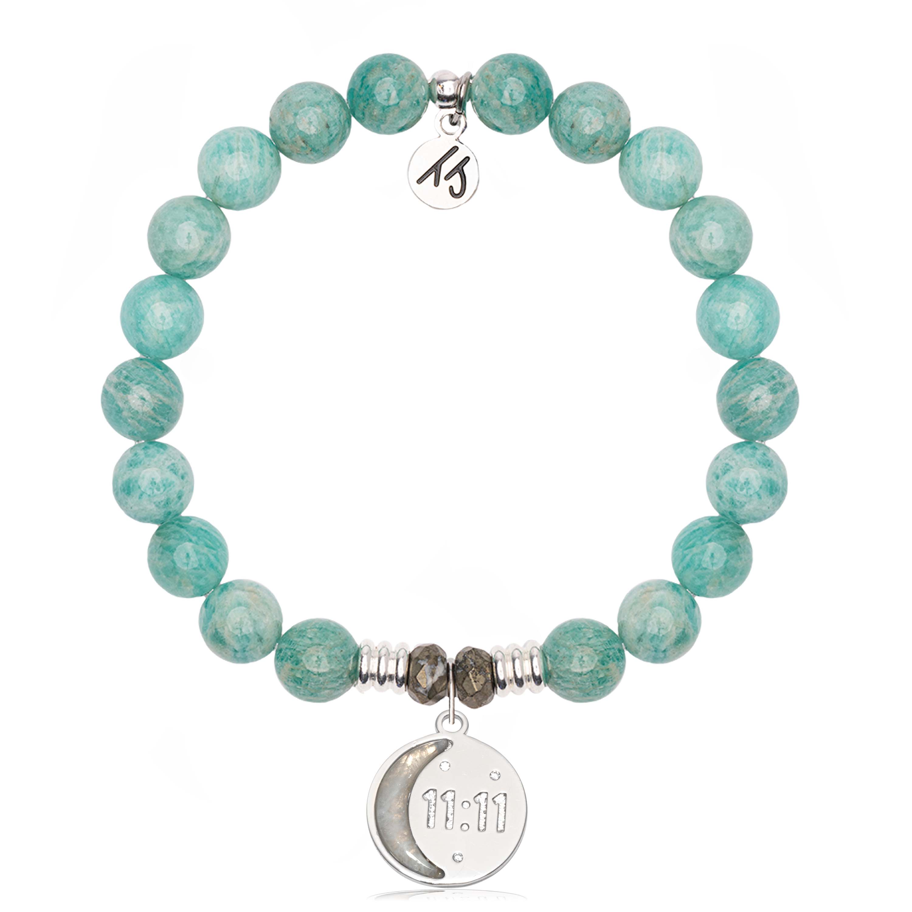 Peruvian Amazonite Gemstone Bracelet with 11:11 Sterling Silver Charm