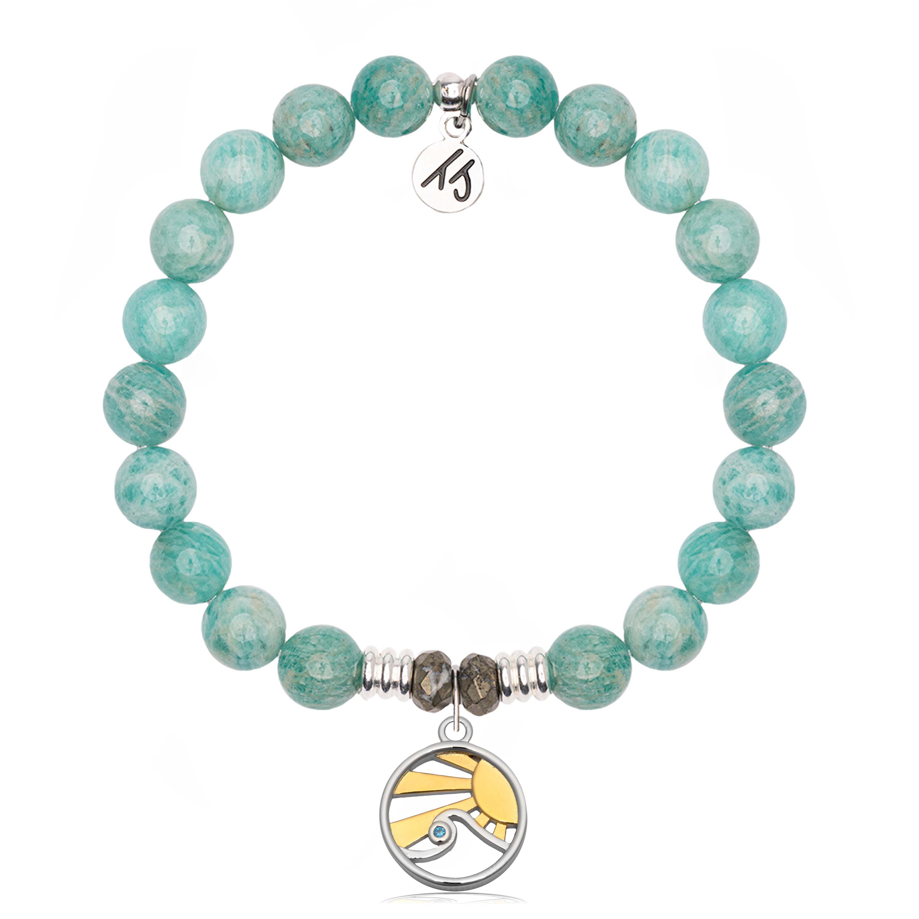 Peruvian Amazonite Gemstone Bracelet with Rising Sun Sterling Silver Charm