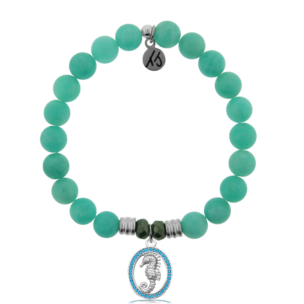 Peruvian Amazonite Stone Bracelet with Seahorse Sterling Silver Charm