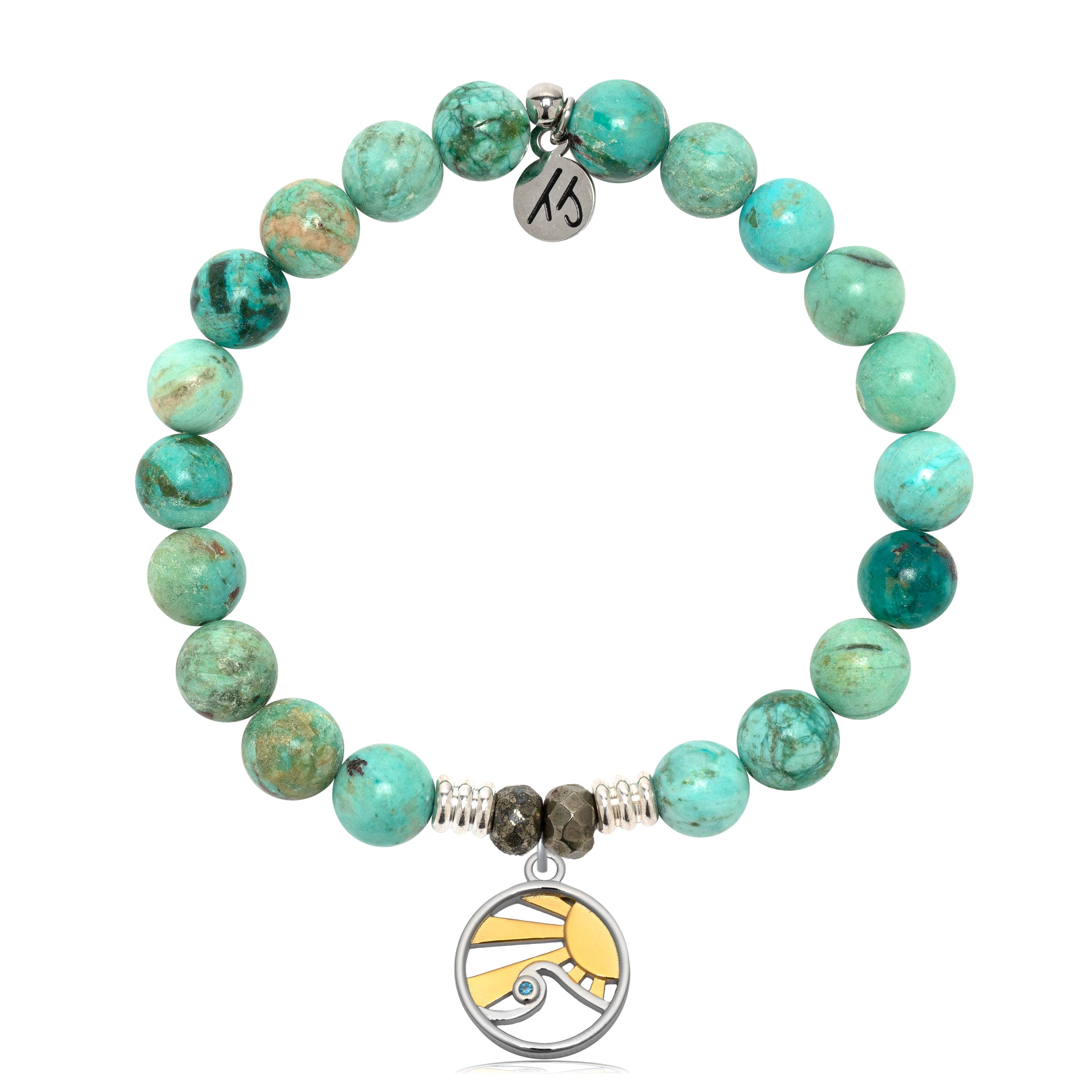 Peruvian Turquoise Gemstone Bracelet with Rising Sun Sterling Silver Charm