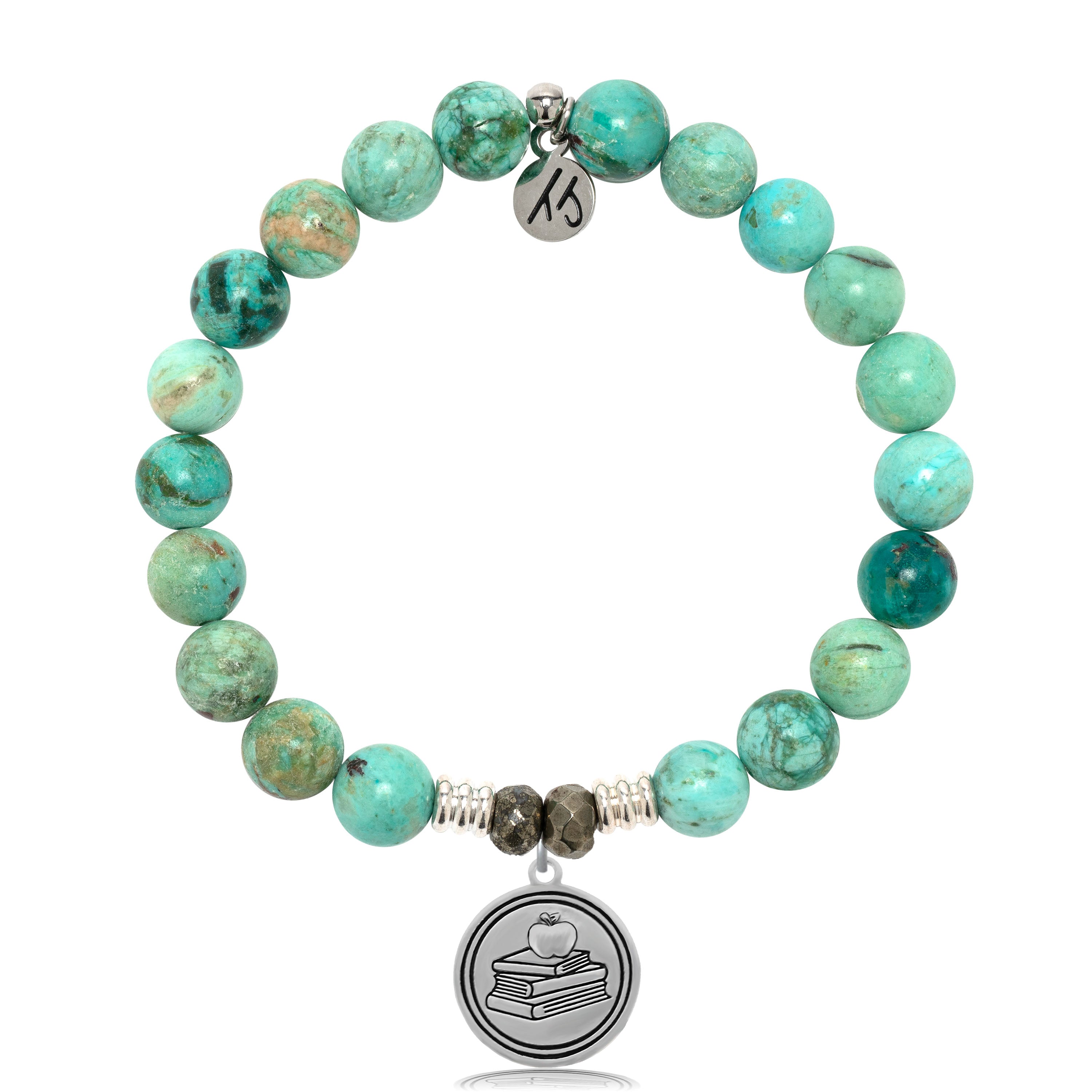 Peruvian Turquoise Gemstone Bracelet with Teacher Sterling Silver Charm