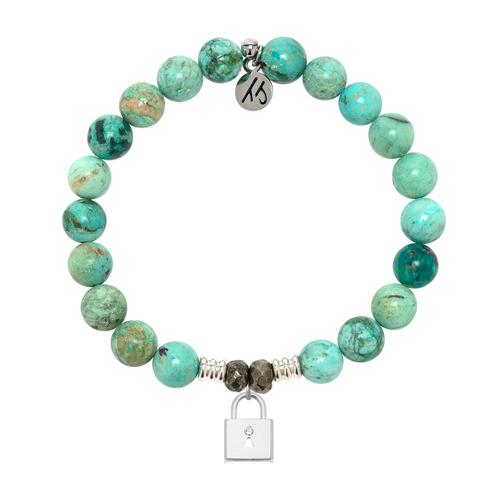 Peruvian Turquoise Gemstone Bracelet with Unbreakable Friendship Sterling Silver Charm