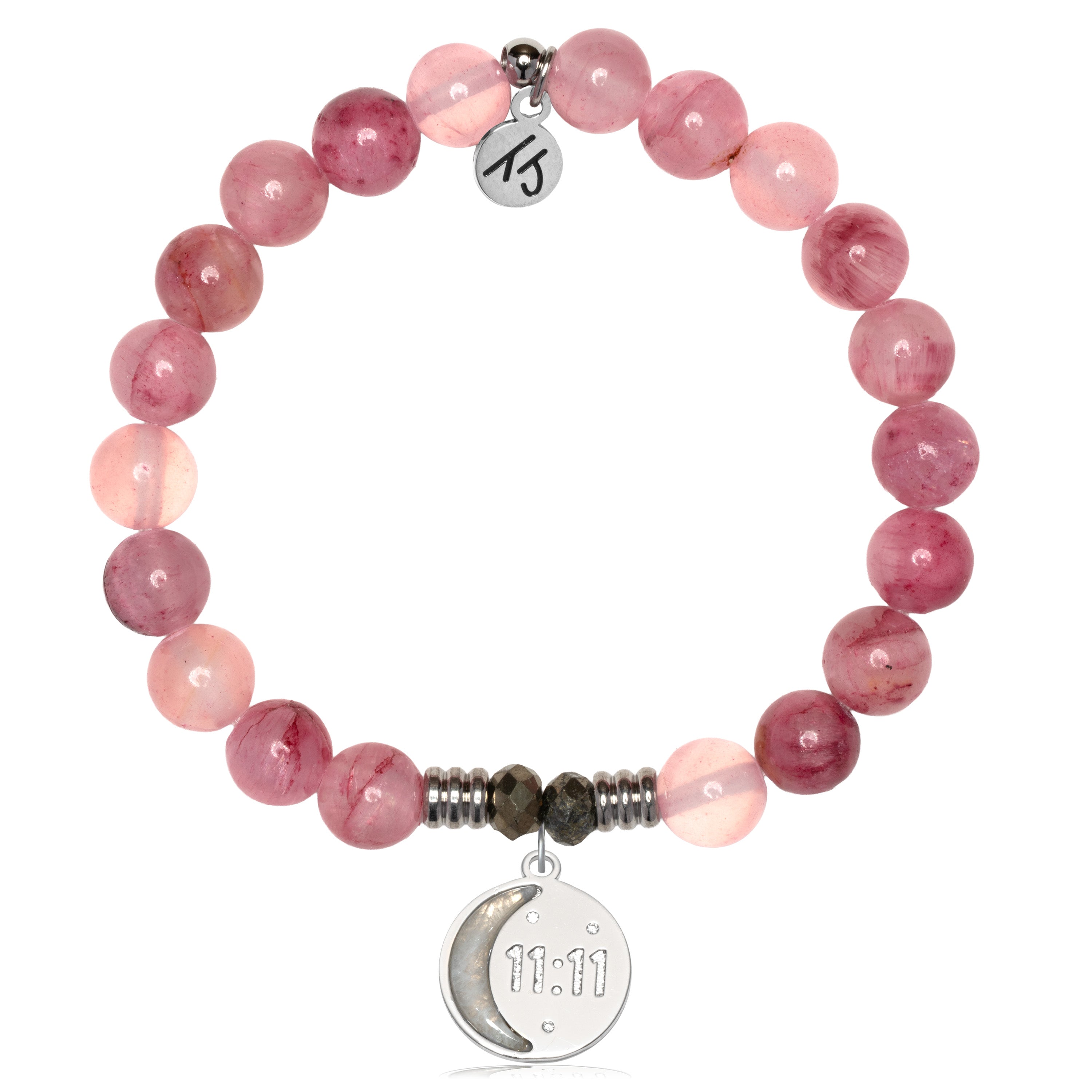 Pink Chalcedony Gemstone Bracelet with 11:11 Sterling Silver Charm