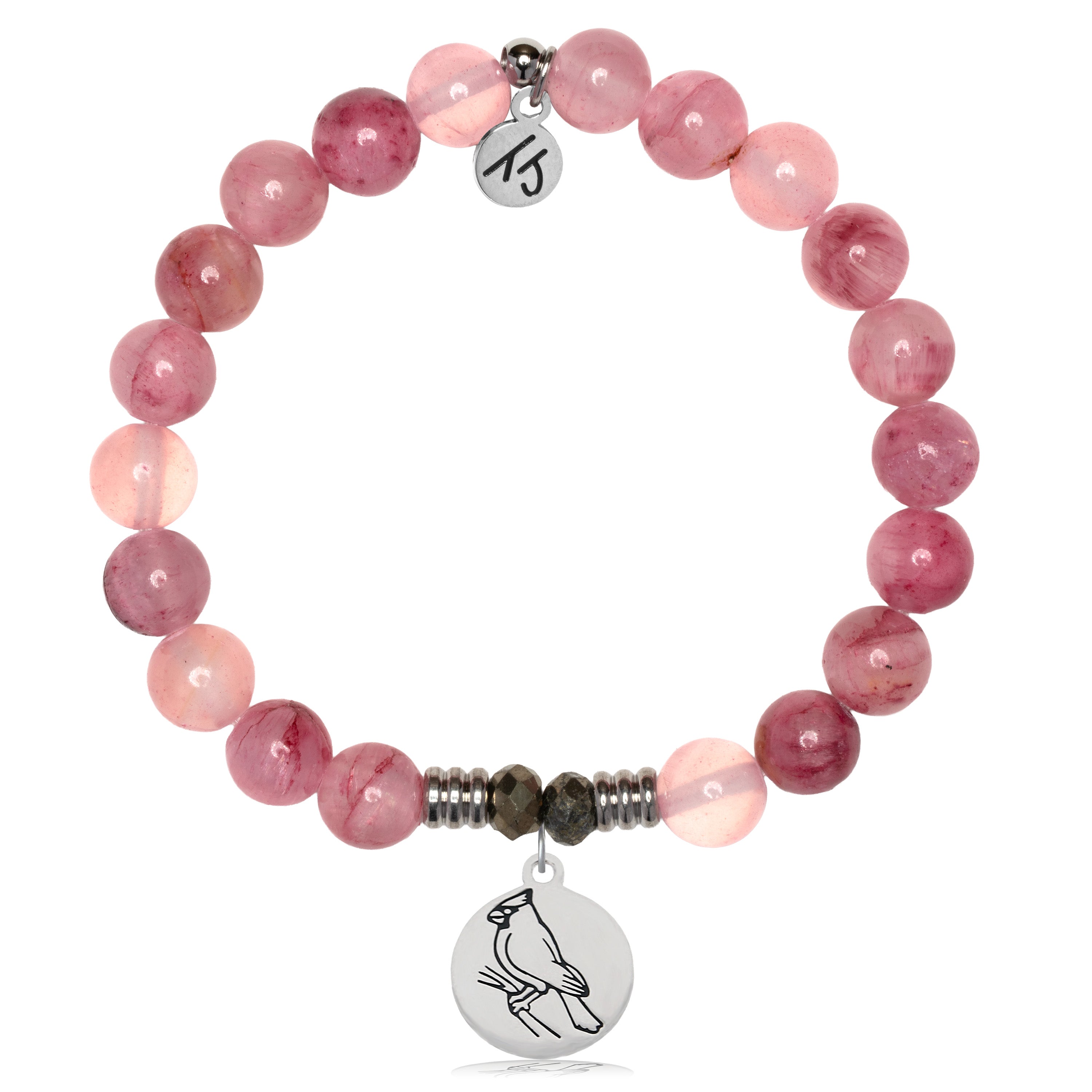 Pink Chalcedony Gemstone Bracelet with Cardinal Sterling Silver Charm