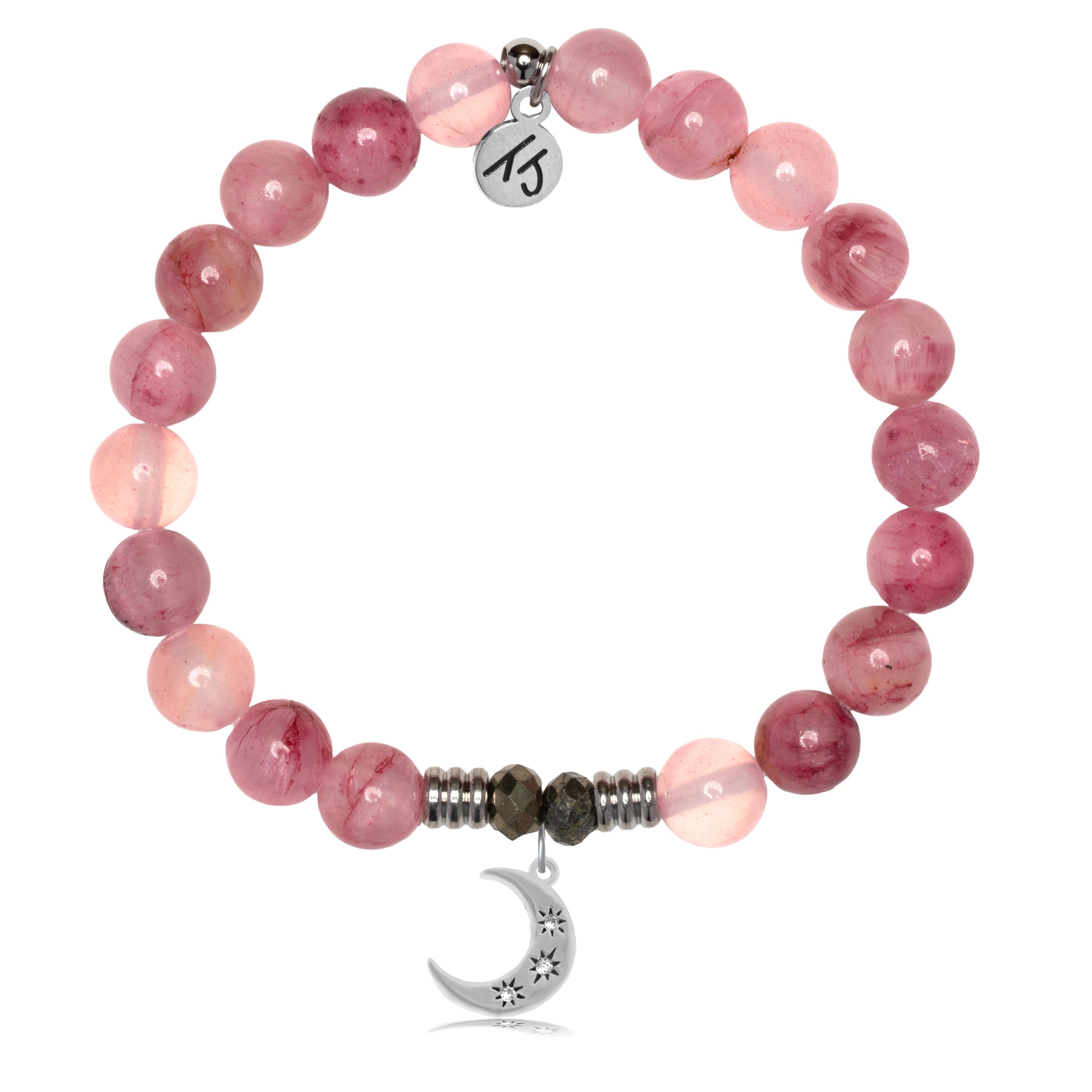 Pink Chalcedony Gemstone Bracelet with Friendship Stars Sterling Silver Charm