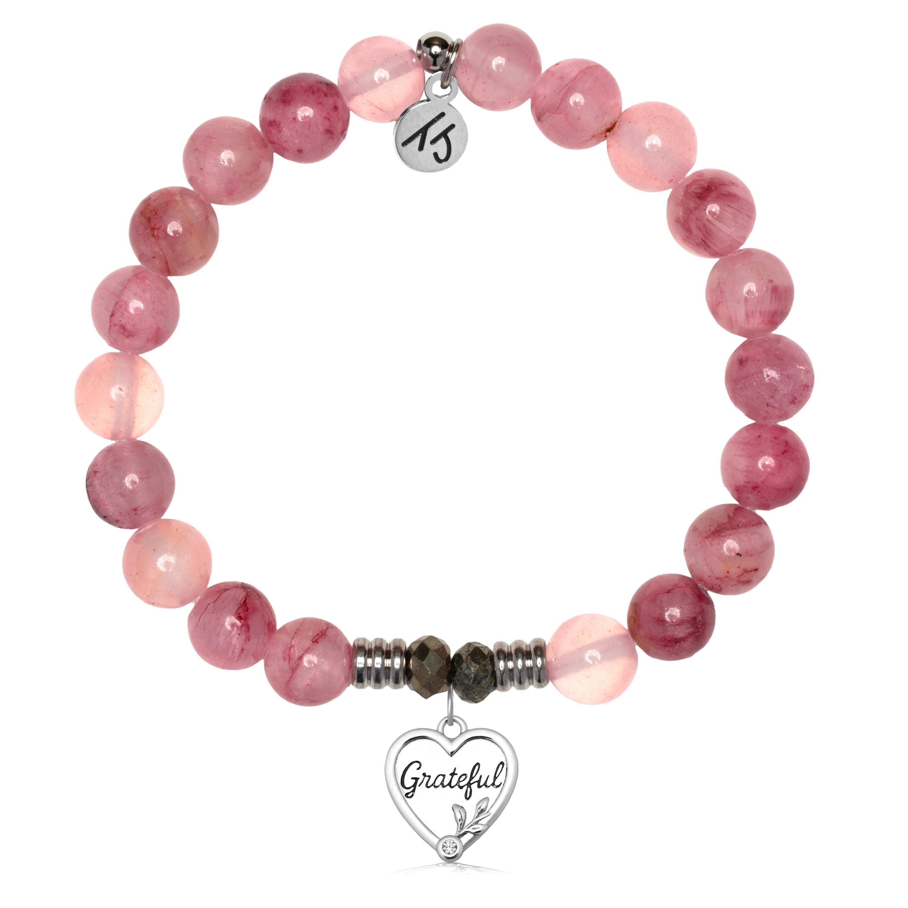 Pink Chalcedony Gemstone Bracelet with Grateful Sterling Silver Charm