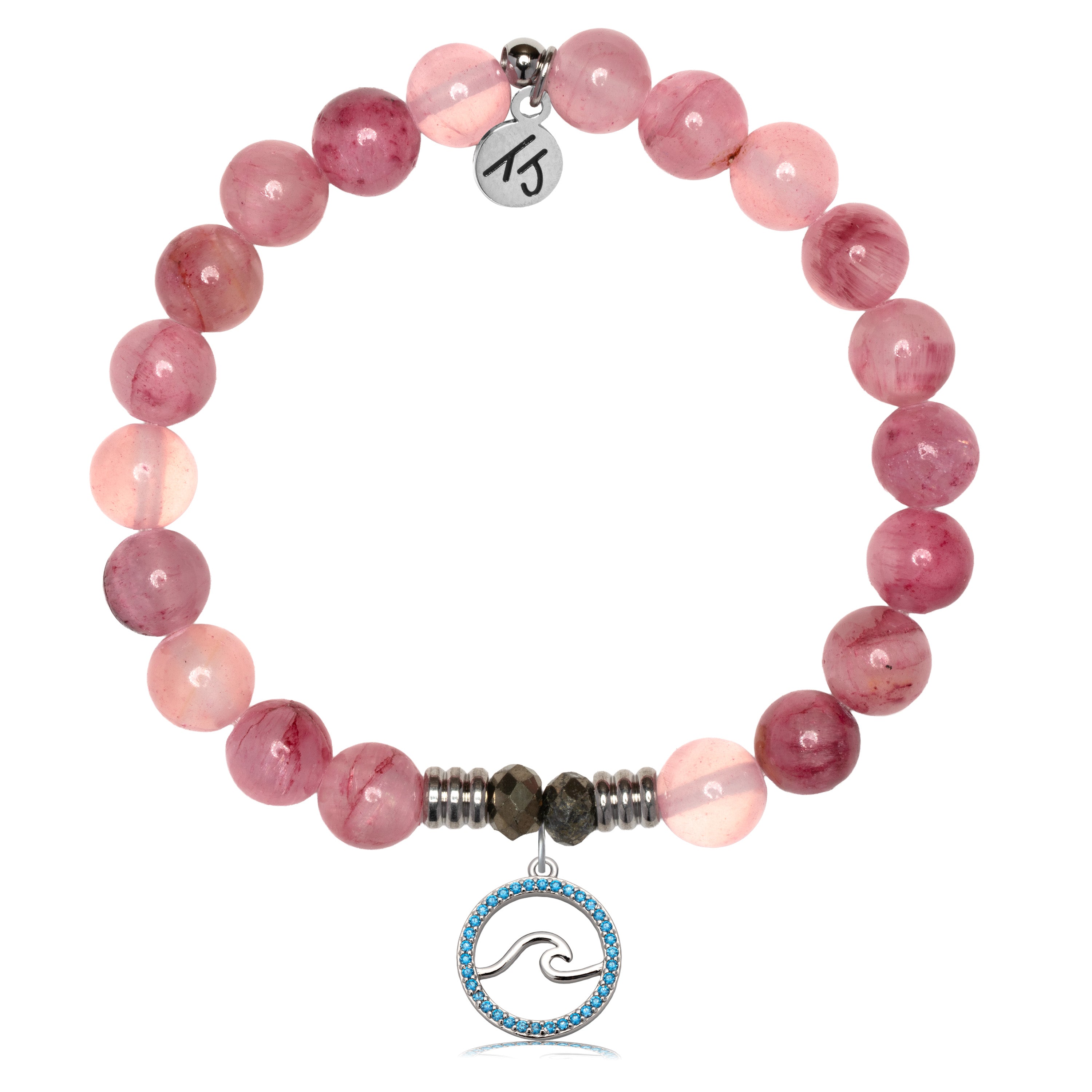 Pink Chalcedony Gemstone Bracelet with Serenity Wave Sterling Silver Charm