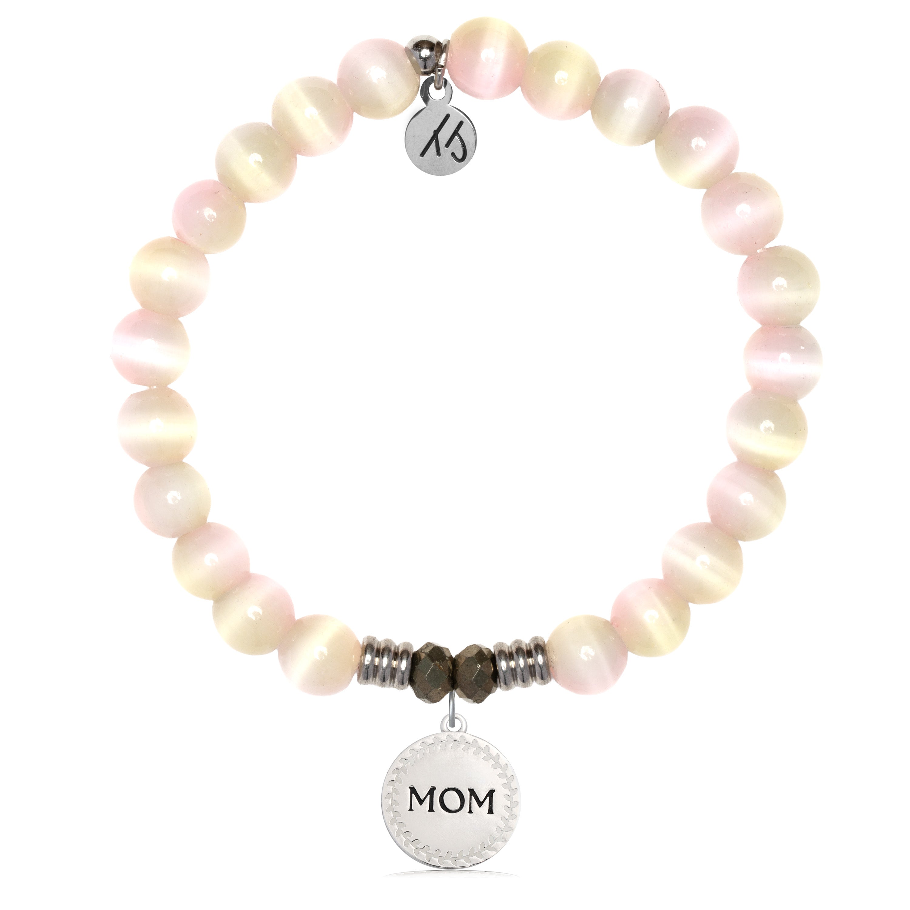Pink Champagne Cats Eye Gemstone Bracelet with Endless Love Mom Sterling Silver Charm