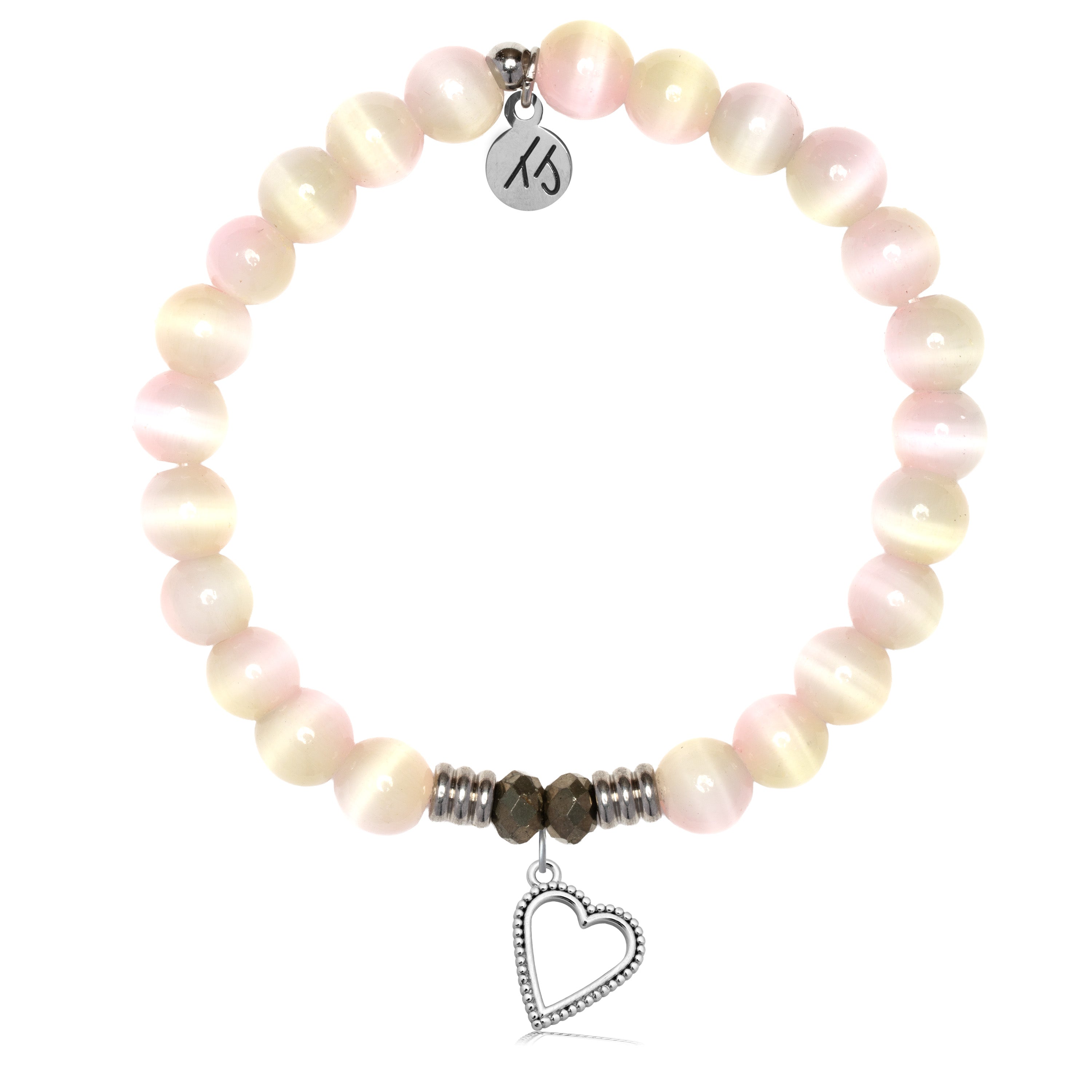 Pink Champagne Cats Eye Gemstone Bracelet with Everlasting Love Sterling Silver Charm