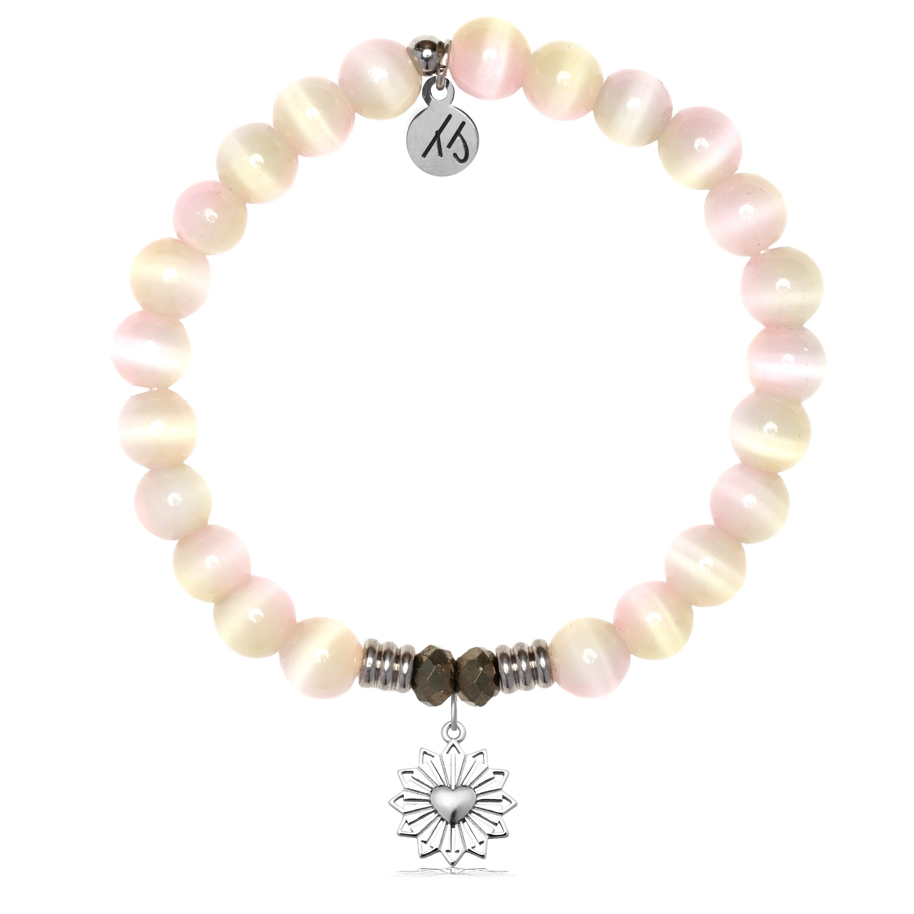 Pink Champagne Cats Eye Gemstone Bracelet with Follow Your Heart Sterling Silver Charm