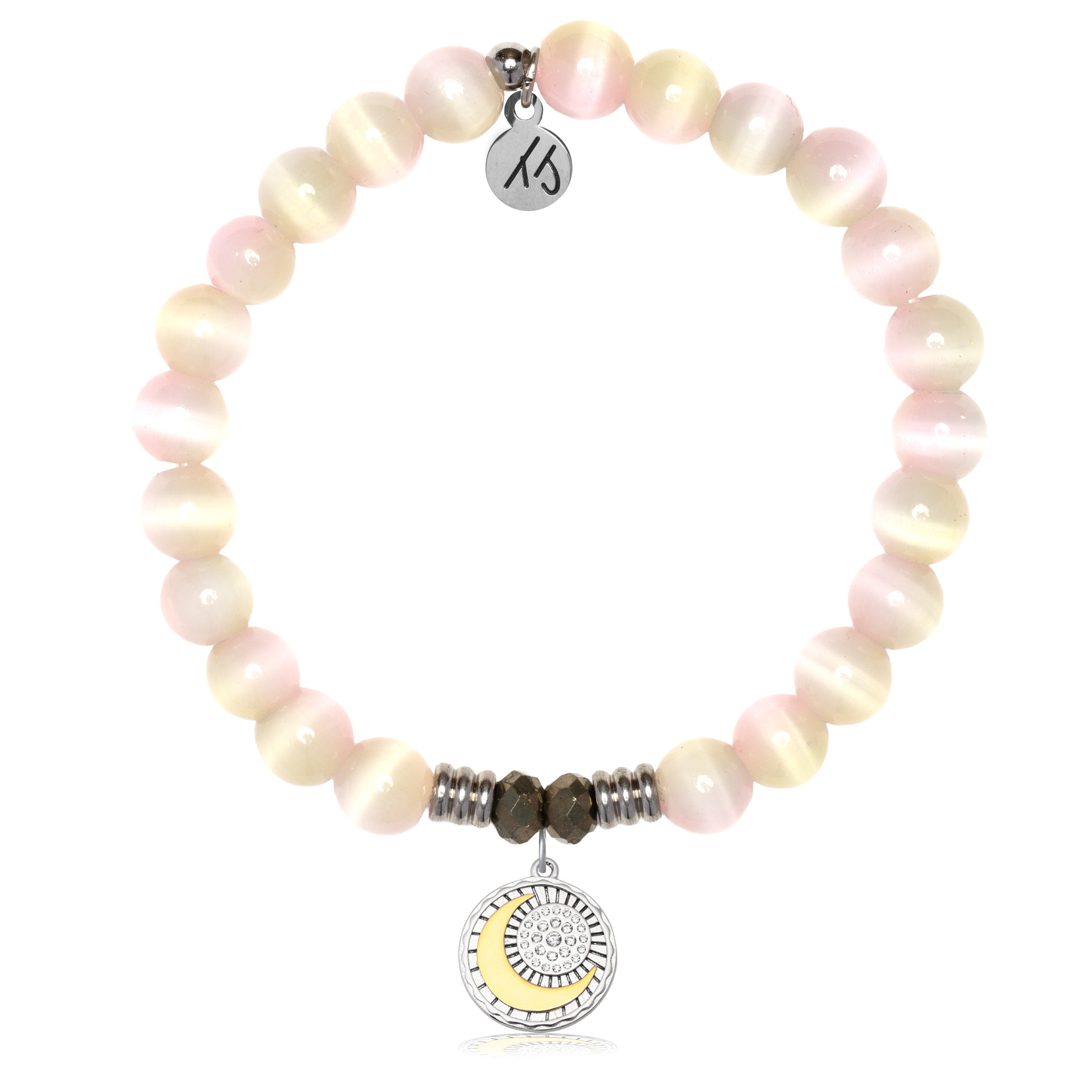 Pink Champagne Cats Eye Gemstone Bracelet with Radiant Soul Sterling Silver Charm
