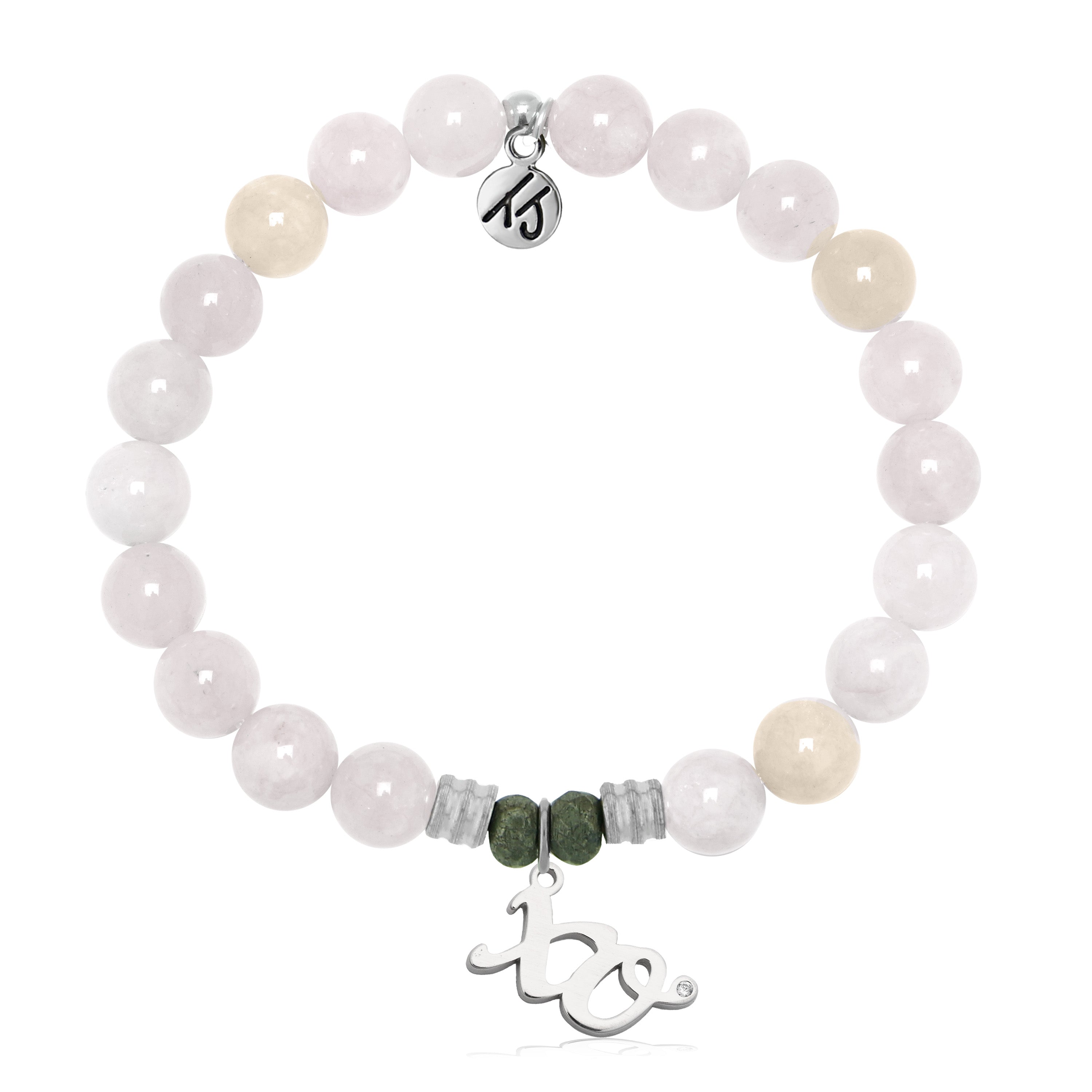 Pink Morganite Gemstone Bracelet with XO Sterling Silver Charm