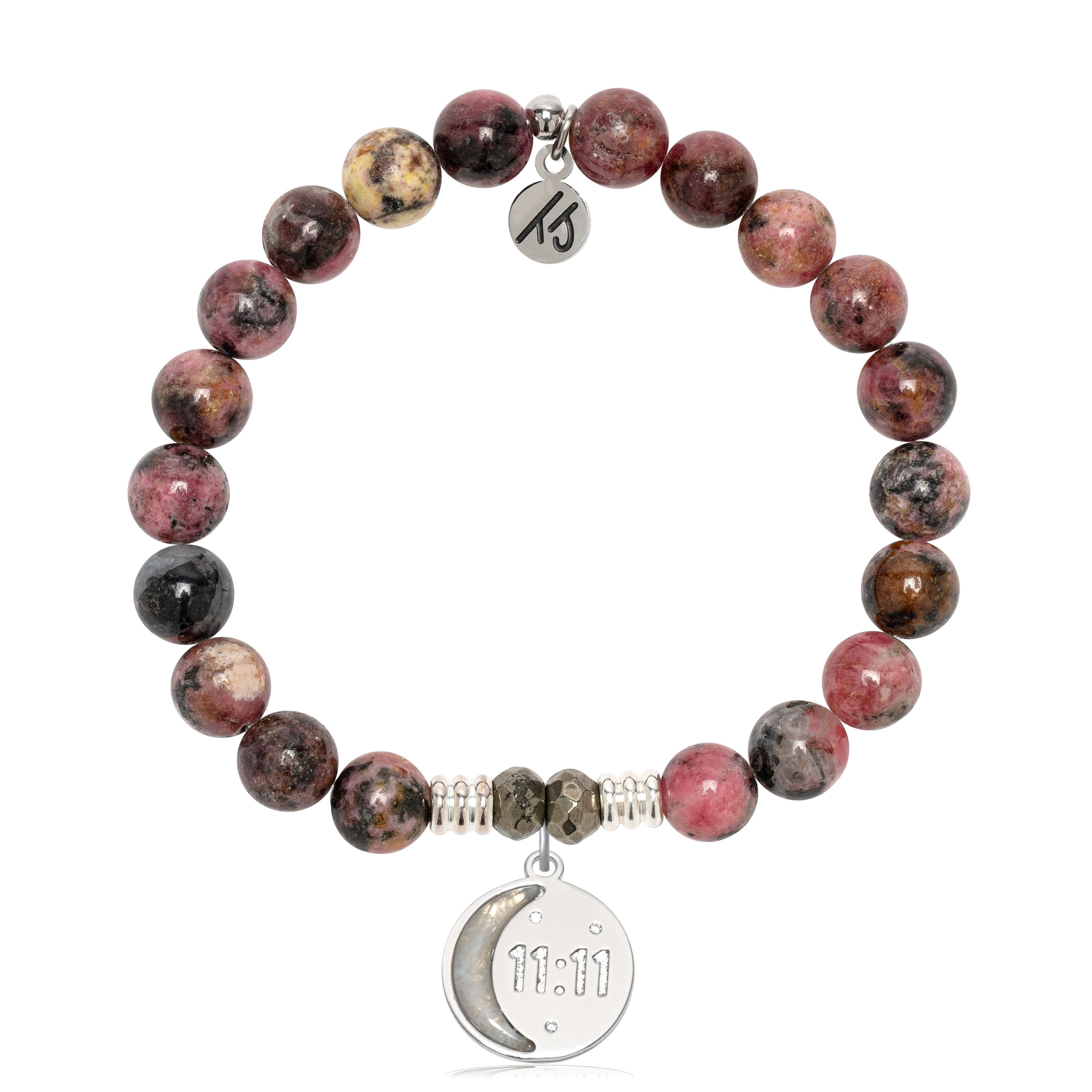 Pink Rhodonite Gemstone Bracelet with 11:11 Sterling Silver Charm