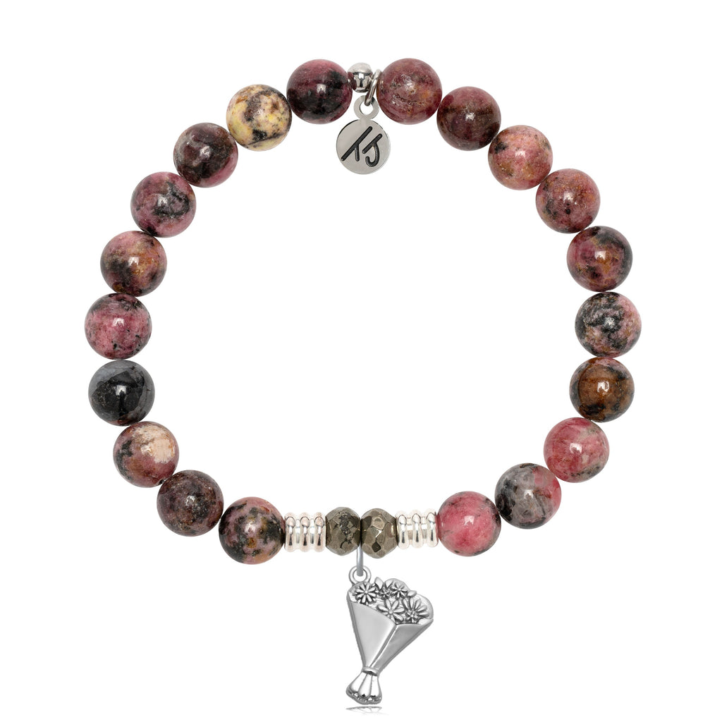 Pink Rhodonite Gemstone Bracelet with Thinking of You Sterling Silver Charm