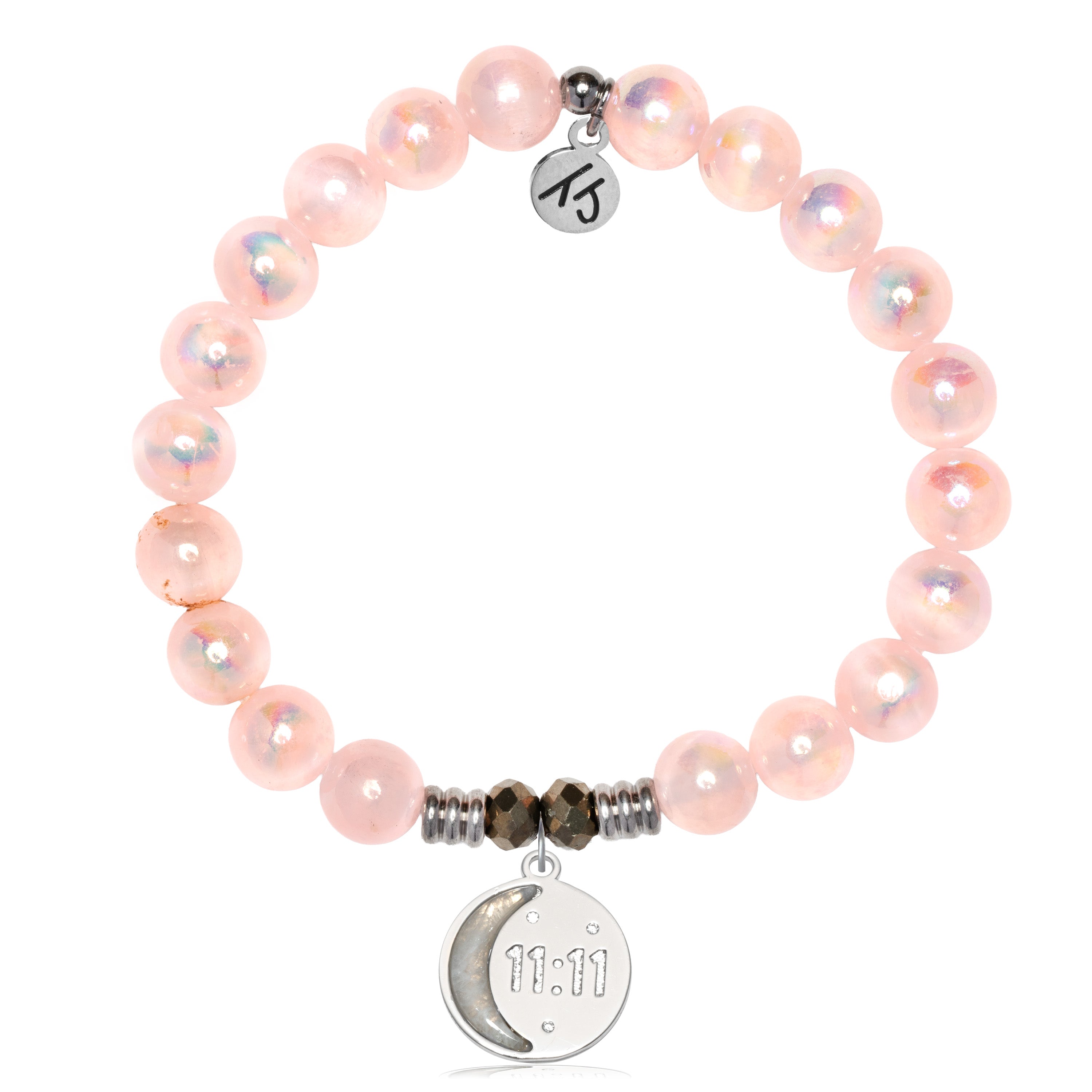 Pink Selenite Gemstone Bracelet with 11:11 Sterling Silver Charm