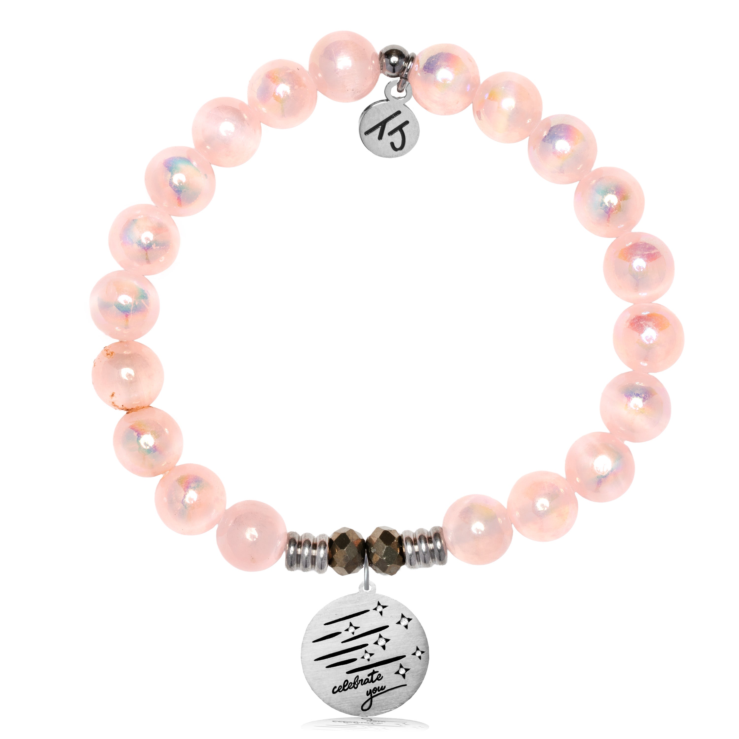Pink Selenite Gemstone Bracelet with Birthday Wishes Sterling Silver Charm