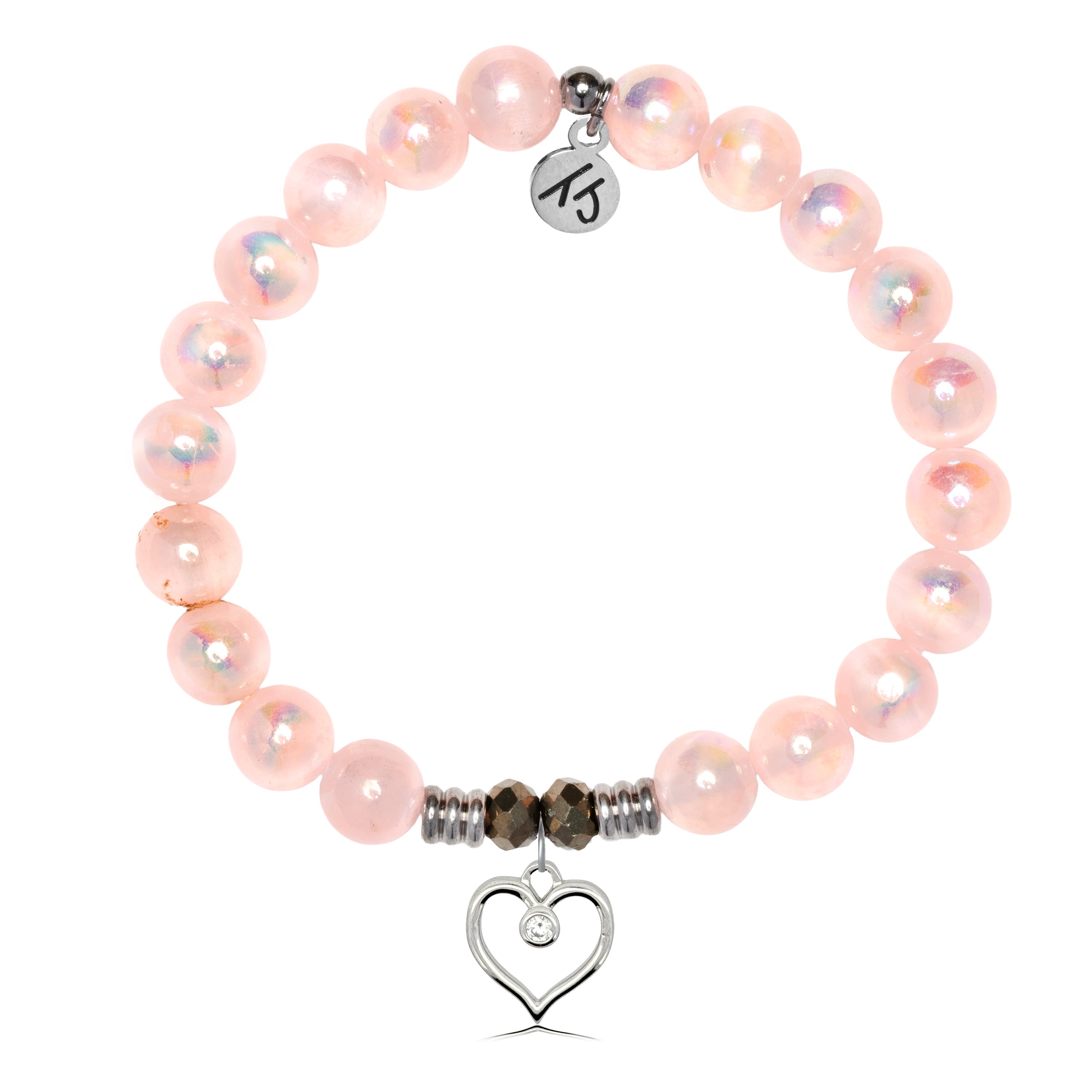 Pink Selenite Gemstone Bracelet with Love Within Sterling Silver Charm