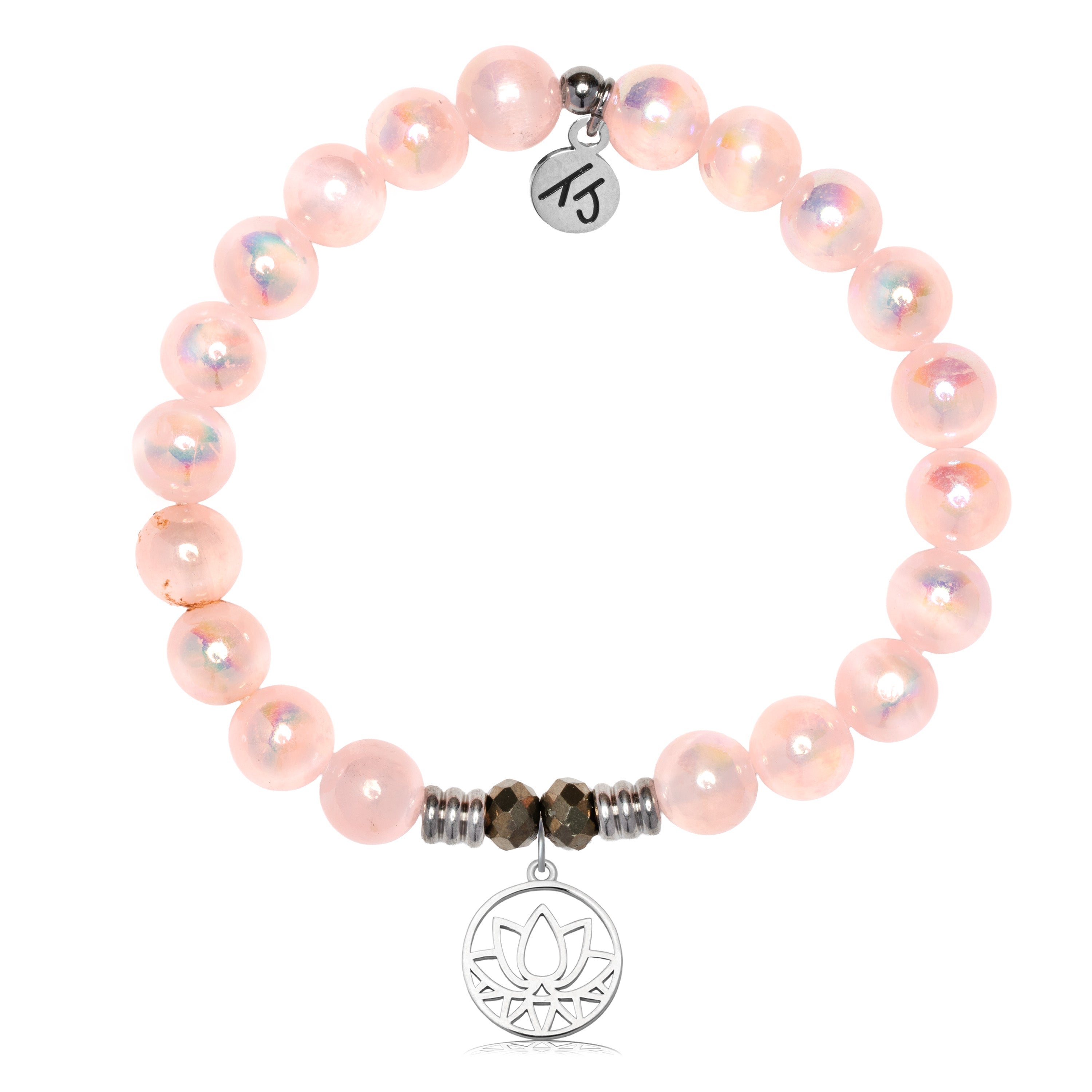 Pink Selenite Gemstone Bracelet with Resilience Sterling Silver Charm